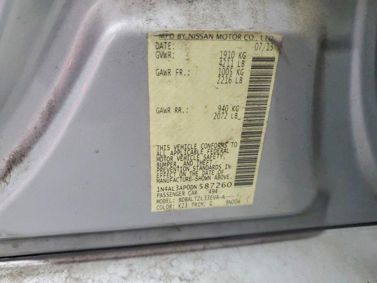 2013 Nissan Altima 2.5 Sv Silver vin: 1N4AL3AP0DN587260