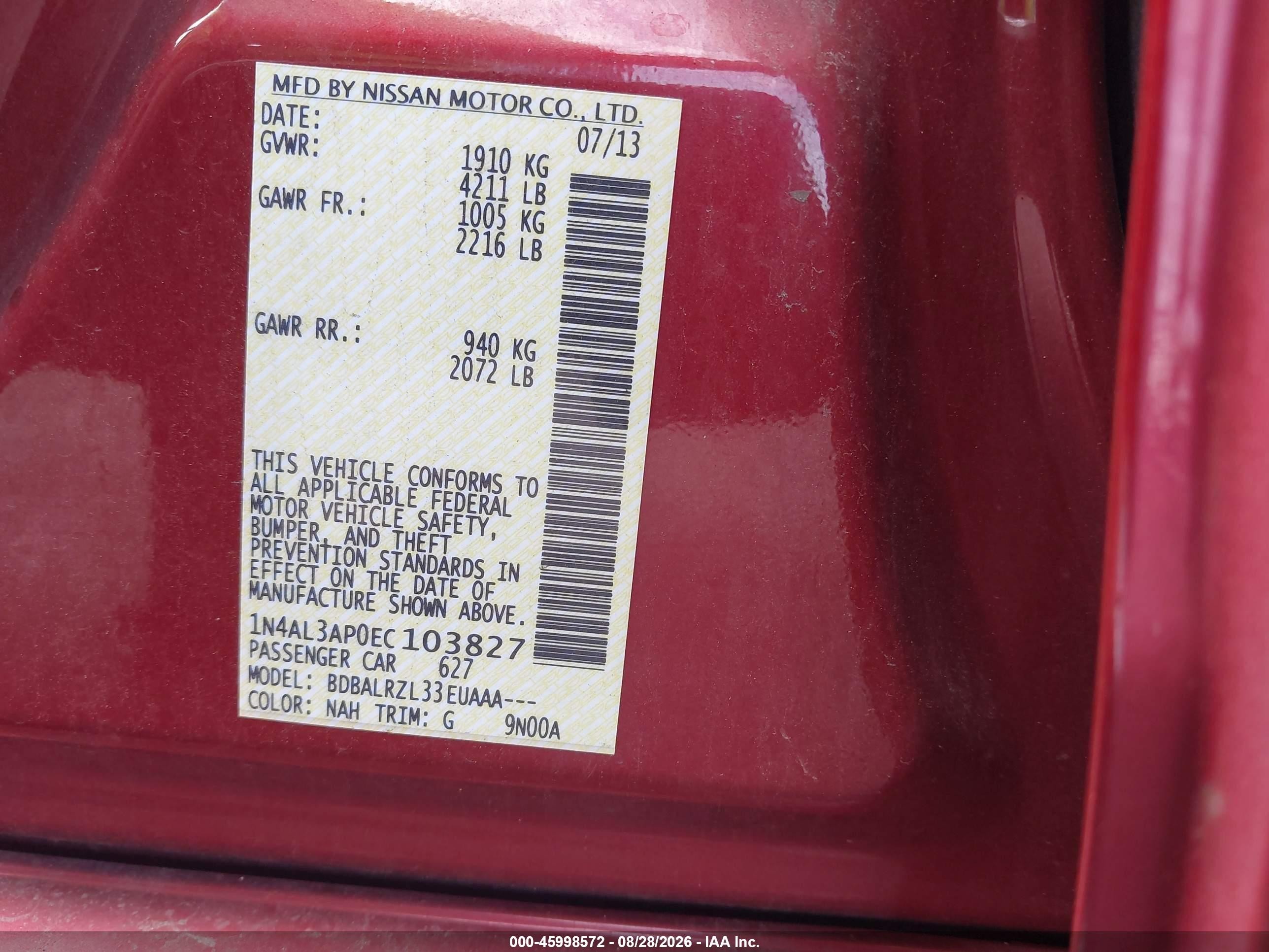 2014 Nissan Altima 2.5 S Red vin: 1N4AL3AP0EC103827