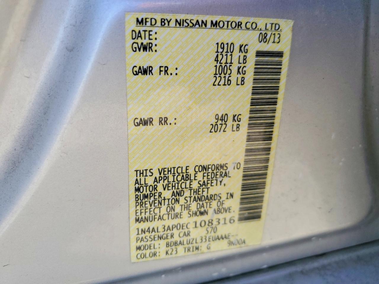 2014 Nissan Altima 2.5 Silver vin: 1N4AL3AP0EC108316