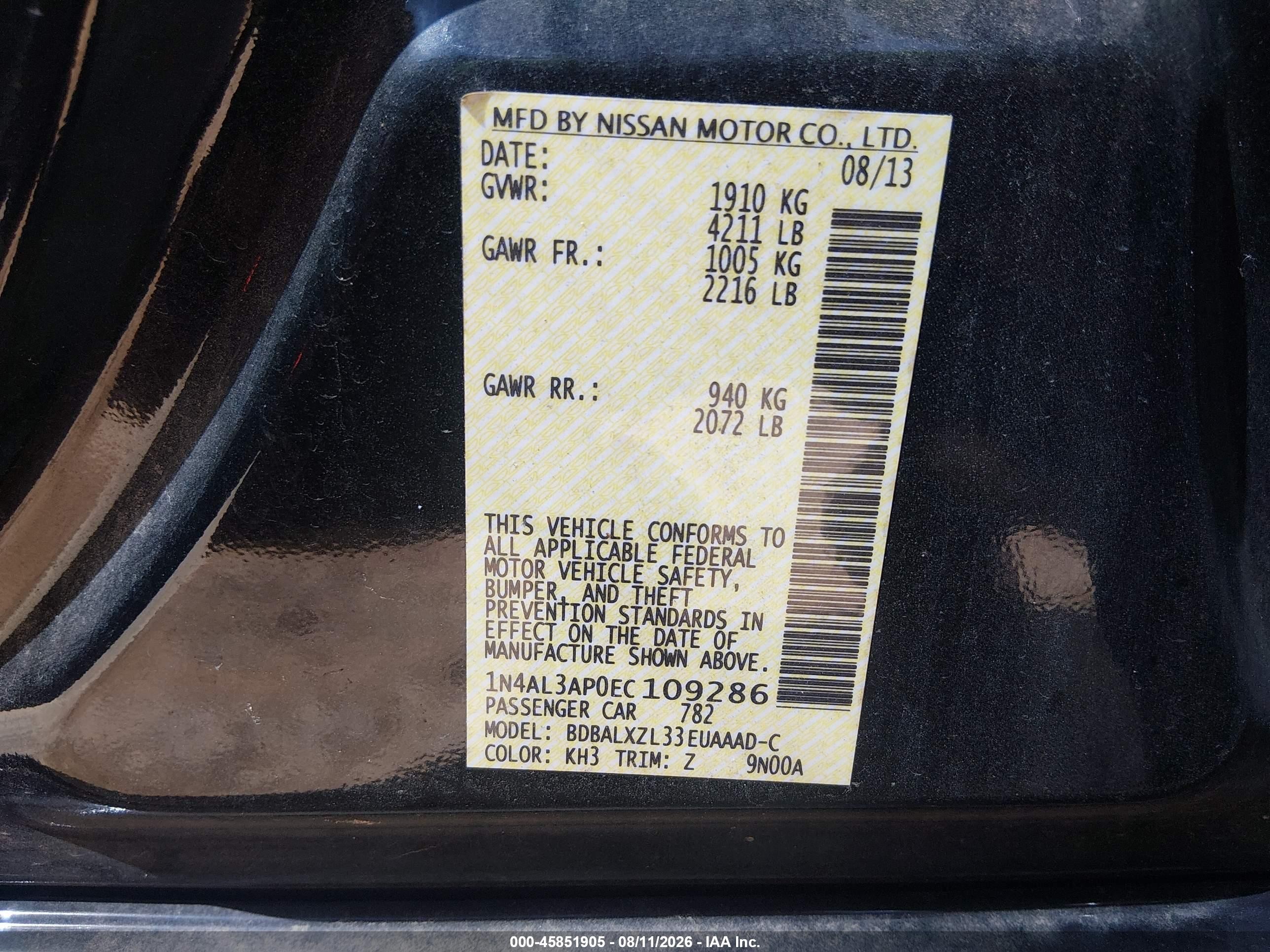 2014 Nissan Altima 2.5 Sl Черный vin: 1N4AL3AP0EC109286