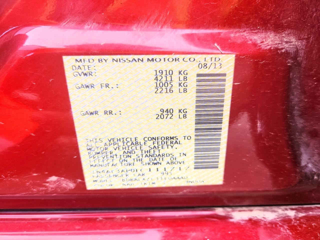 2014 Nissan Altima 2.5 Red vin: 1N4AL3AP0EC111717