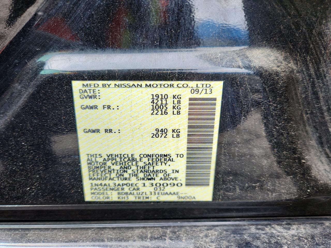 2014 Nissan Altima 2.5 Sv Black vin: 1N4AL3AP0EC130090