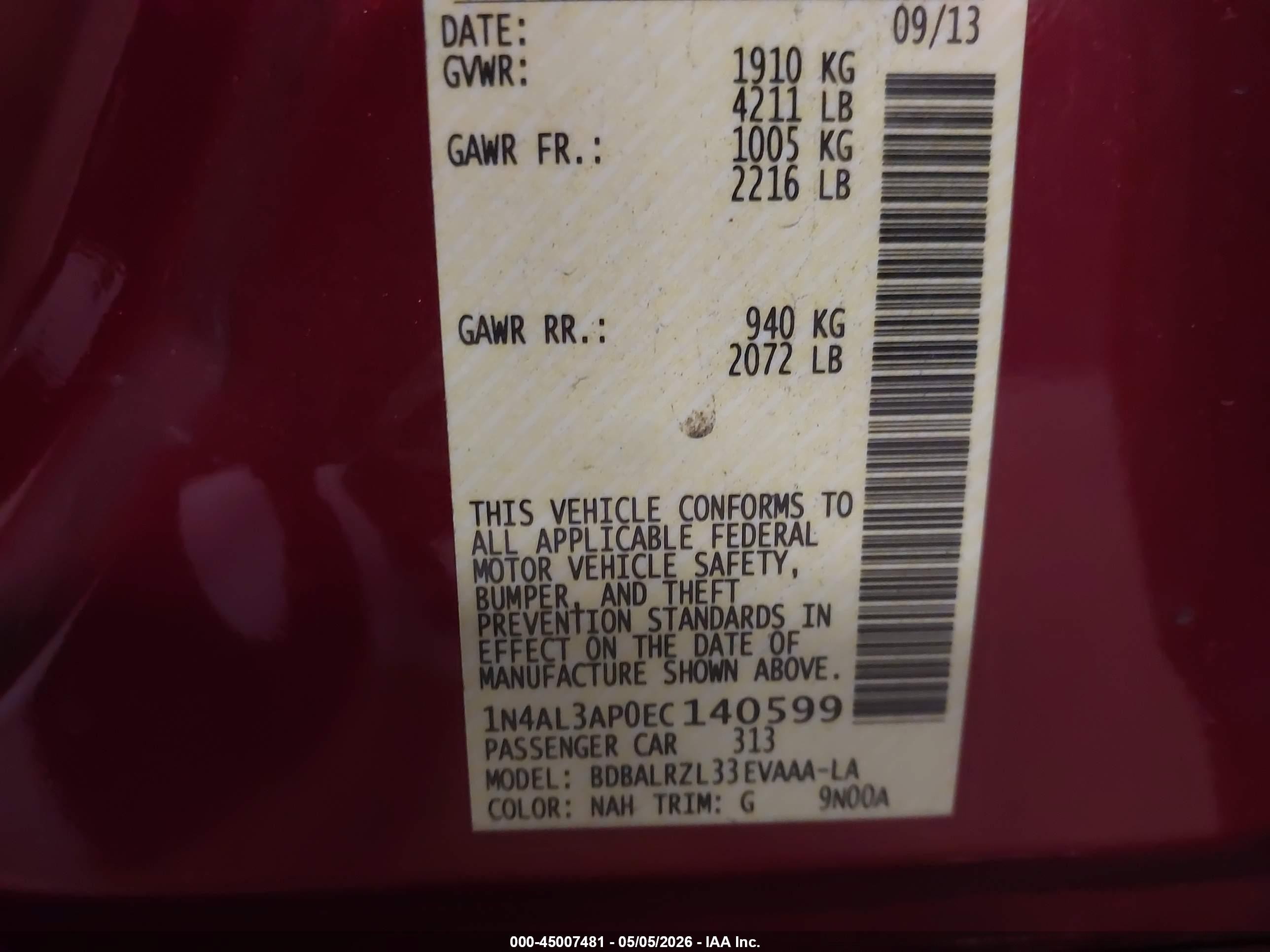 2014 Nissan Altima 2.5 S Red vin: 1N4AL3AP0EC140599