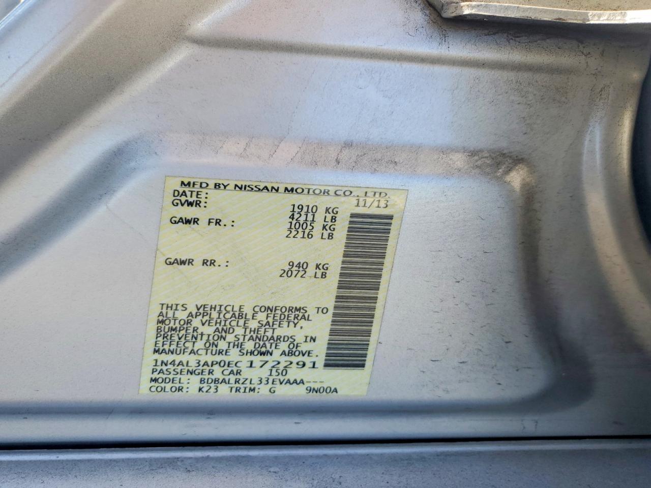 2014 Nissan Altima 2.5 S Silver vin: 1N4AL3AP0EC172291