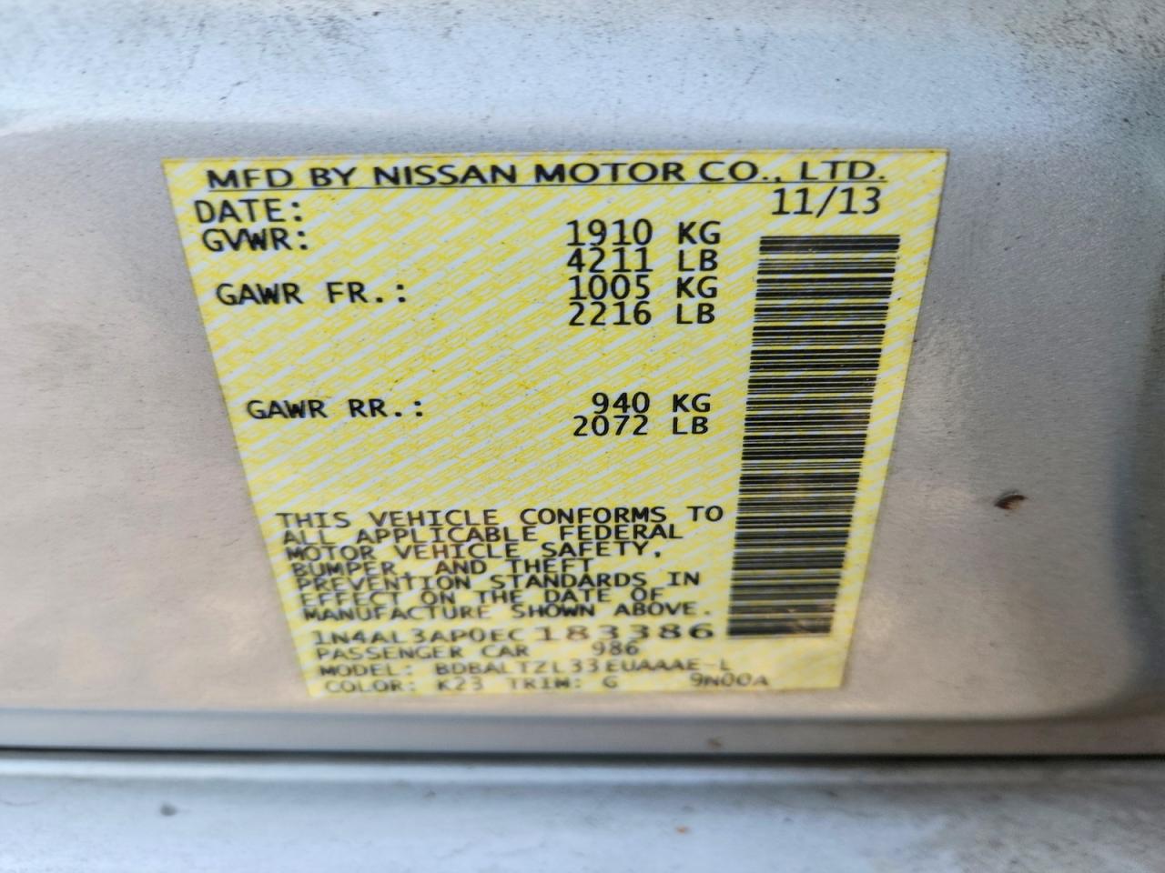 2014 Nissan Altima 2.5 Sv Silver vin: 1N4AL3AP0EC183386