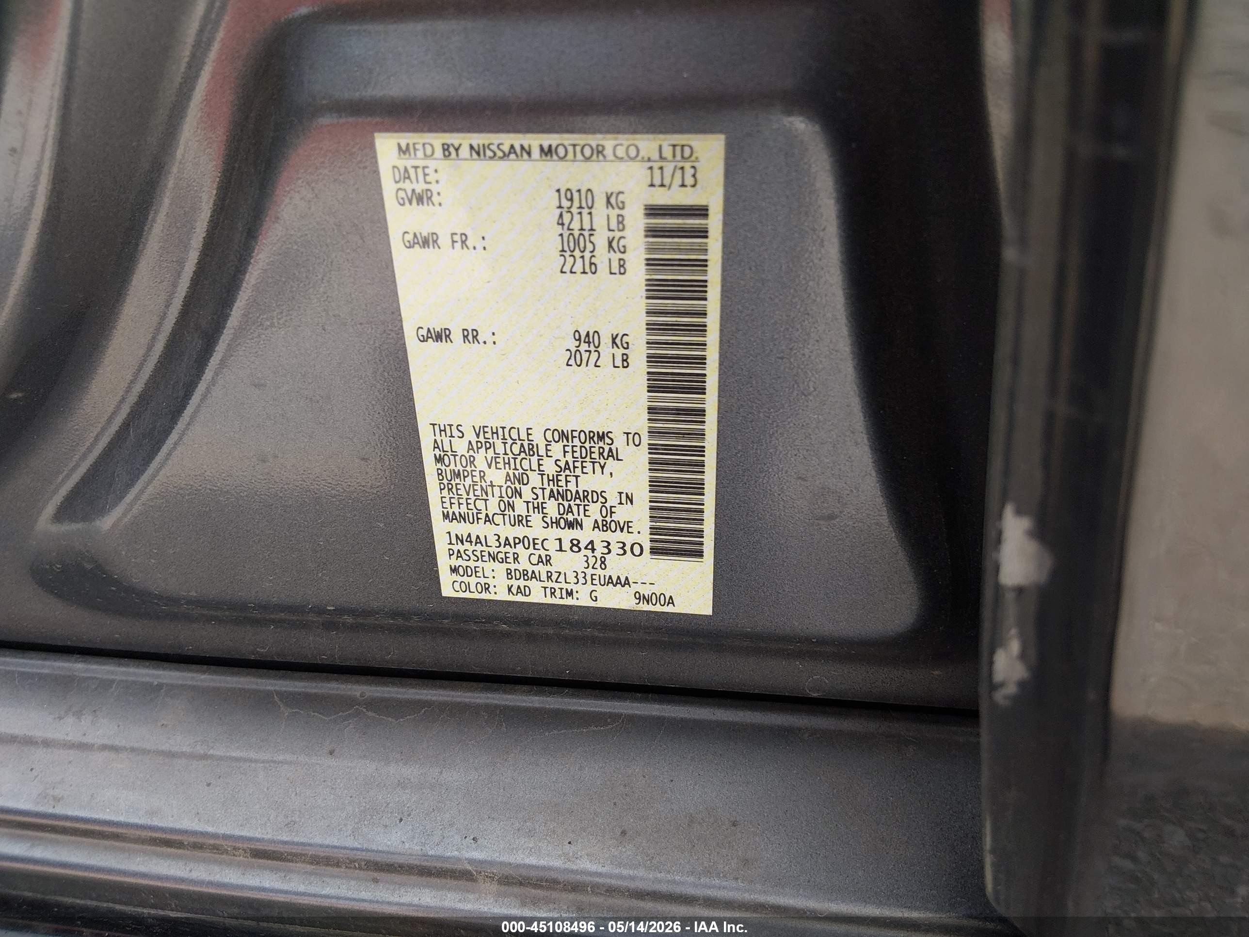 2014 Nissan Altima 2.5 S Black vin: 1N4AL3AP0EC184330