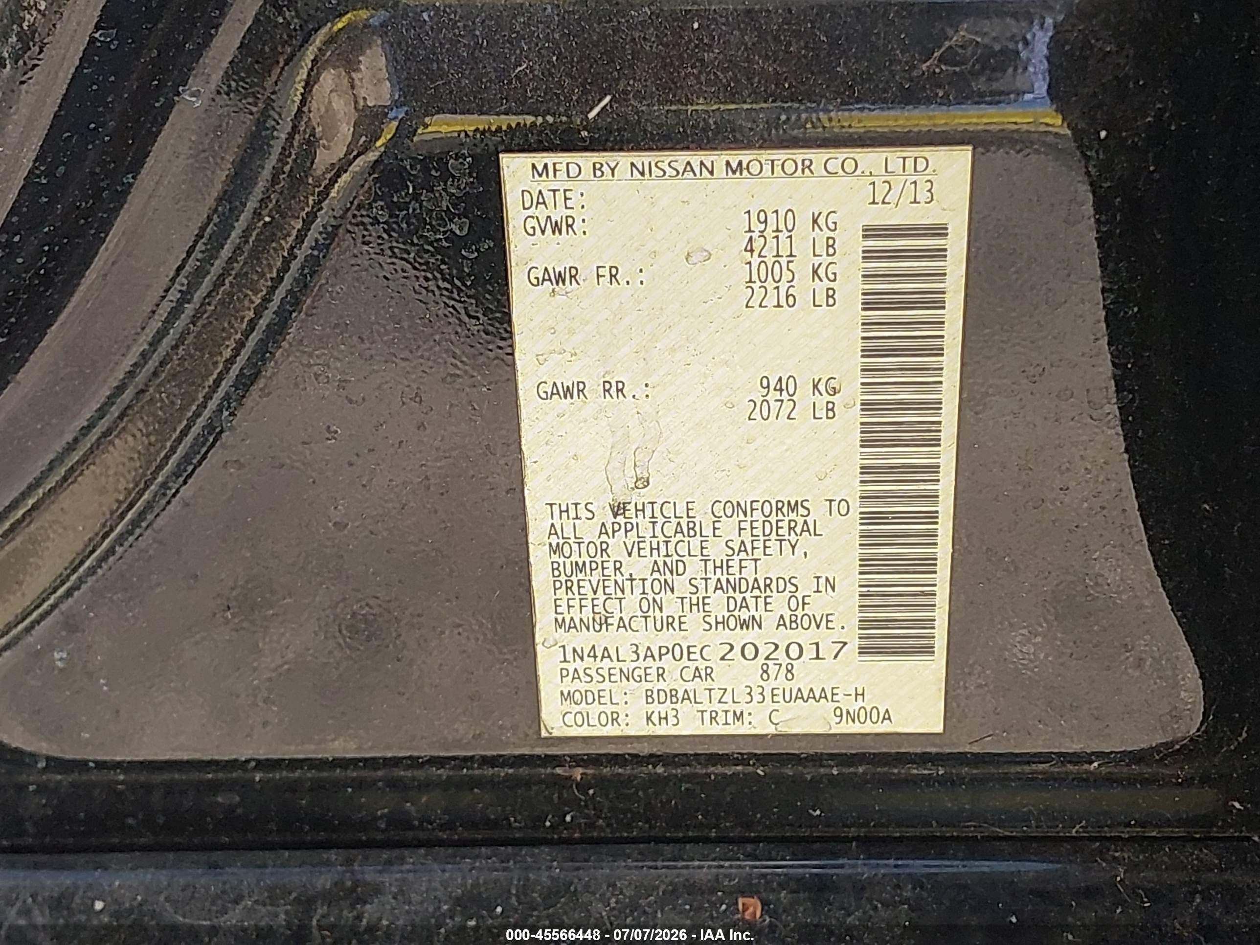 2014 Nissan Altima 2.5 Sv Black vin: 1N4AL3AP0EC202017