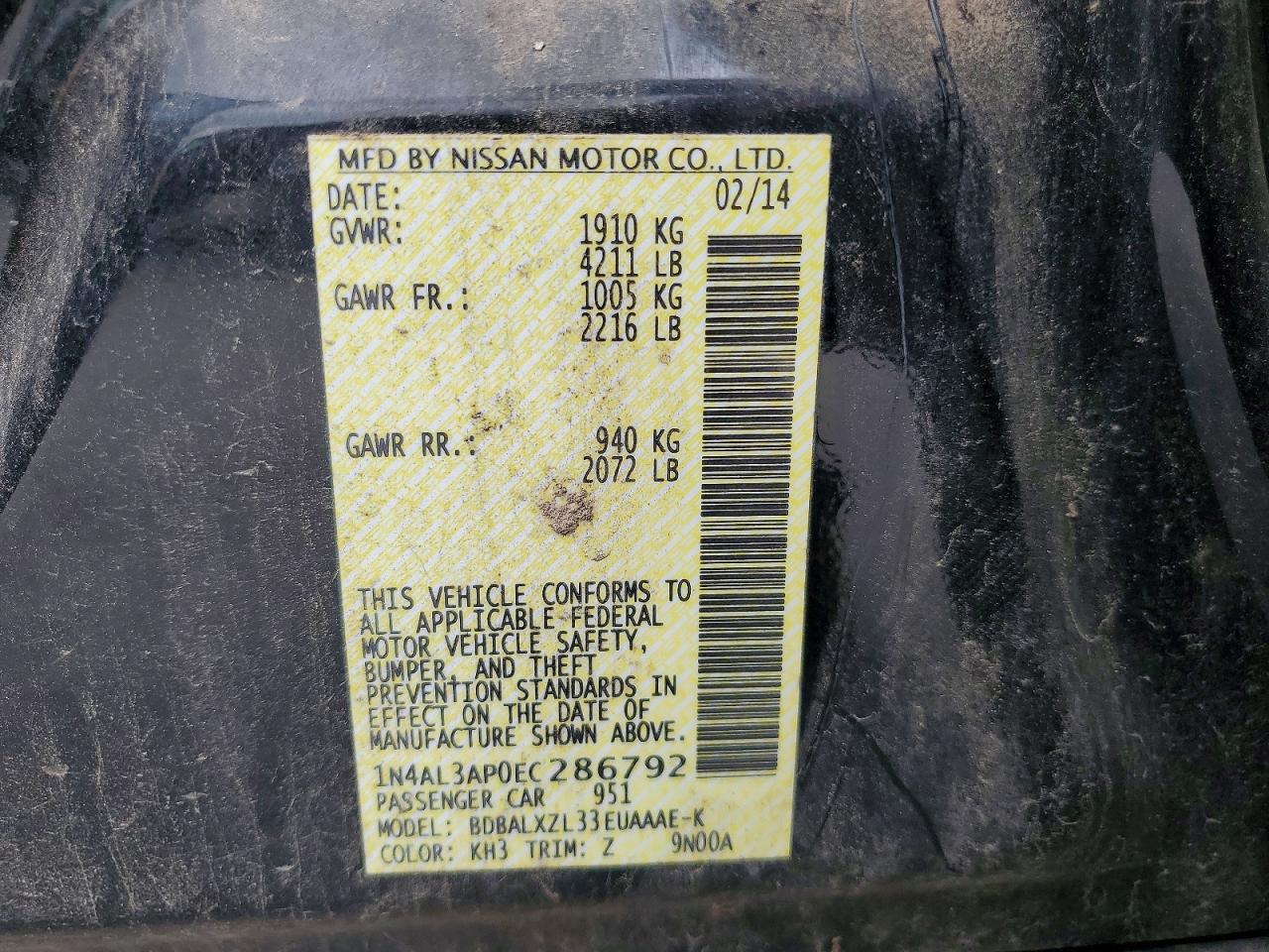 2014 Nissan Altima 2.5 Sl Black vin: 1N4AL3AP0EC286792
