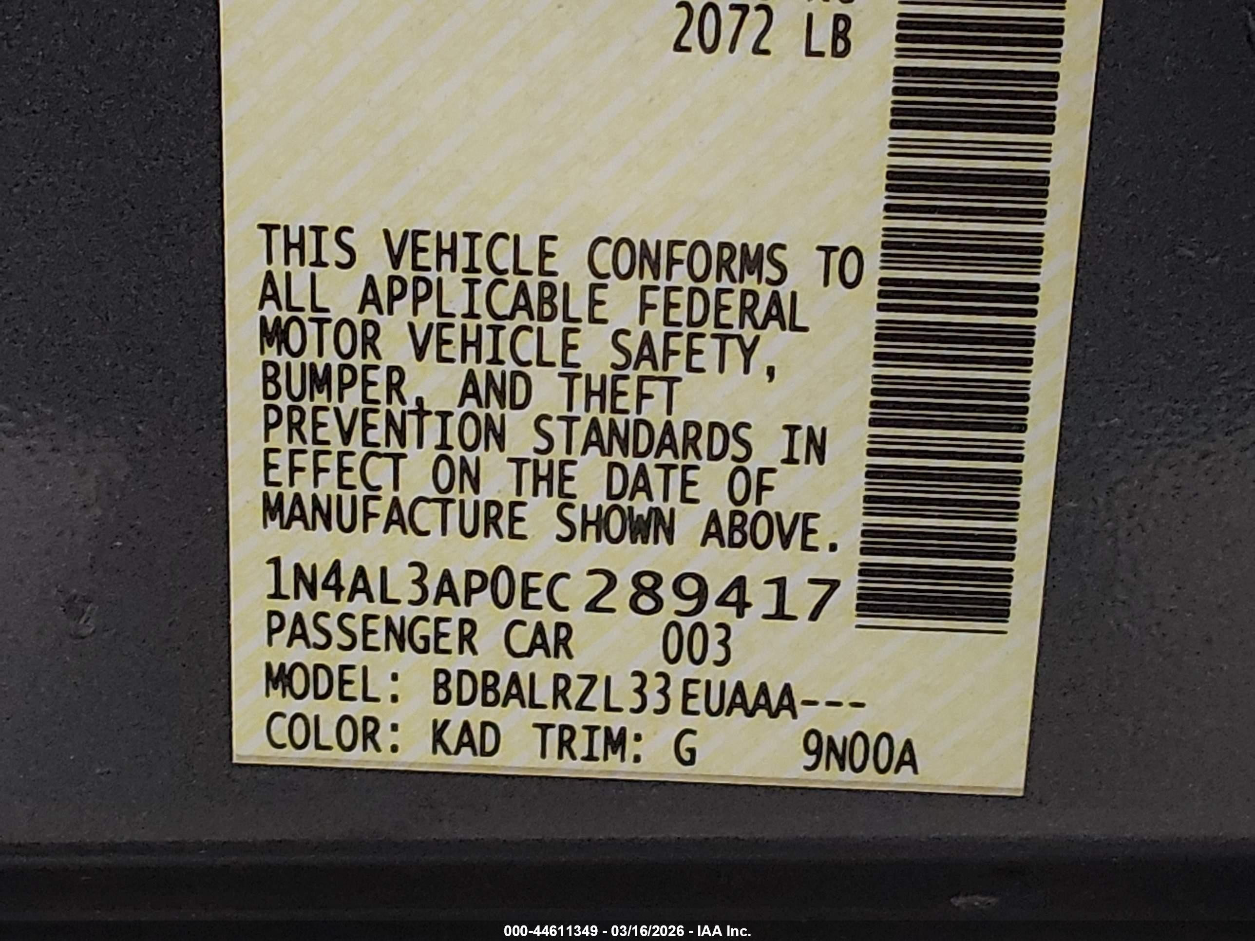 2014 Nissan Altima 2.5/2.5 S/2.5 Sl/2.5 Sv Gray vin: 1N4AL3AP0EC289417