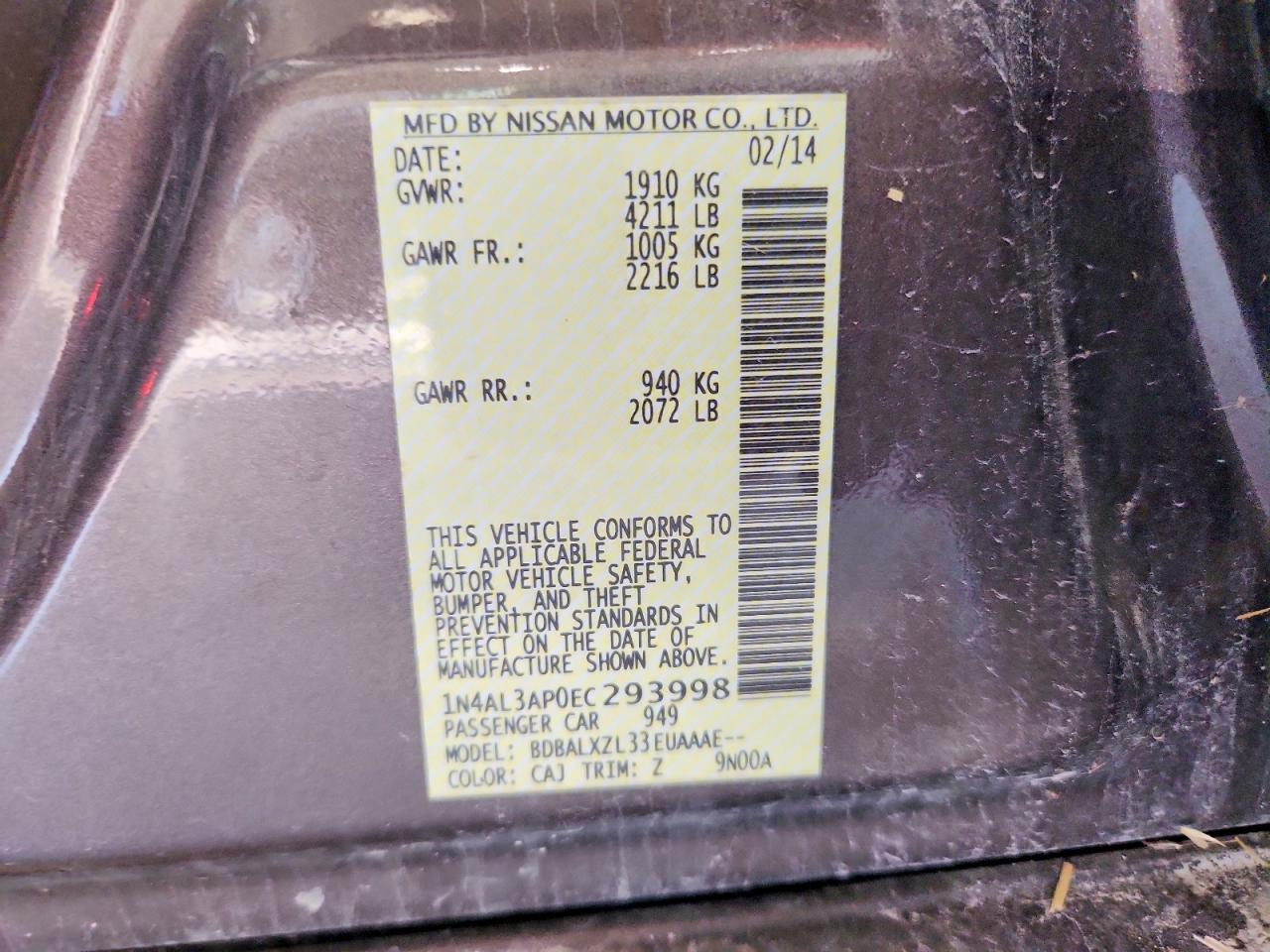 2014 Nissan Altima 2.5 Sl Gray vin: 1N4AL3AP0EC293998