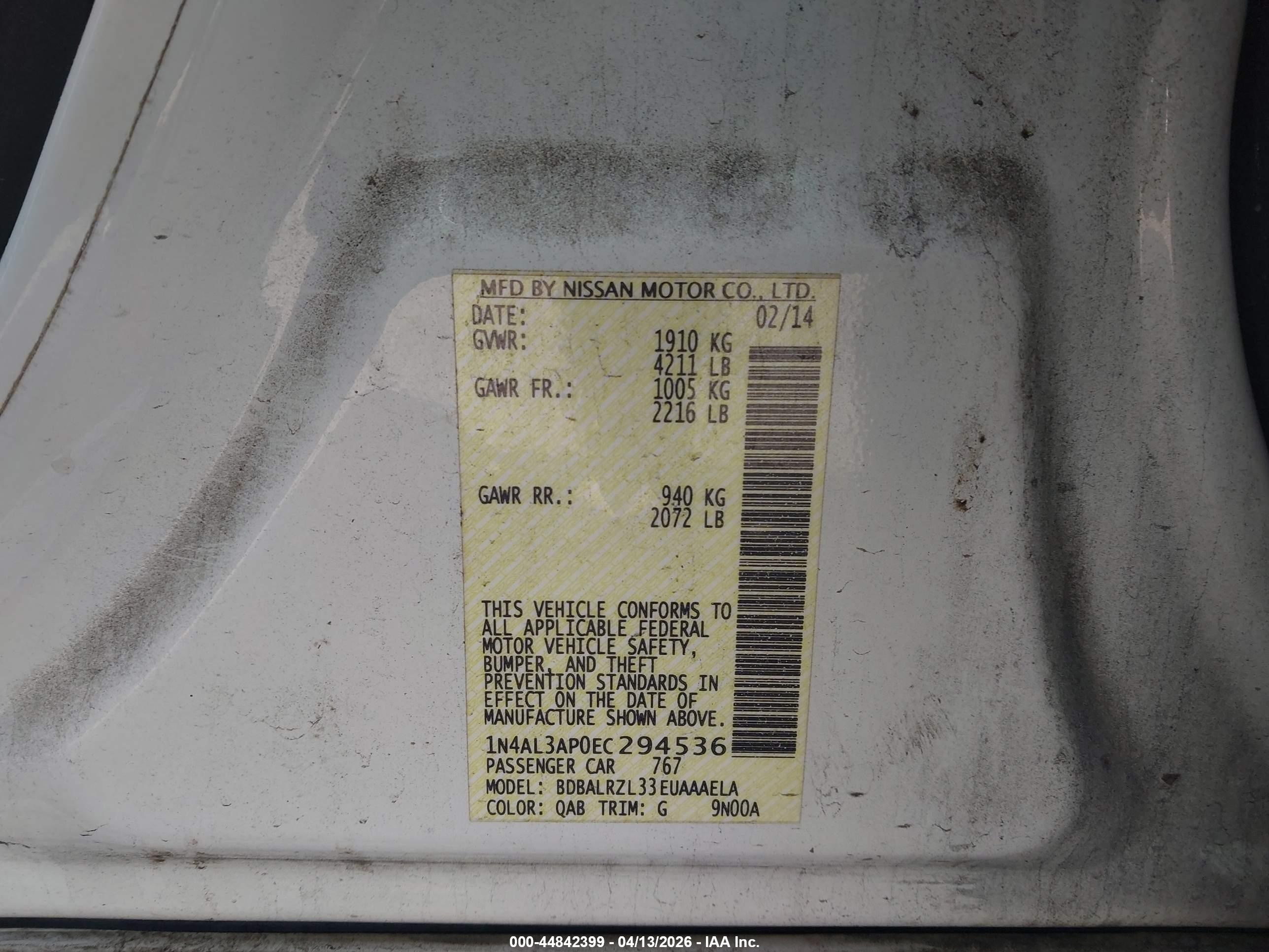 2014 Nissan Altima 2.5 S Белый vin: 1N4AL3AP0EC294536