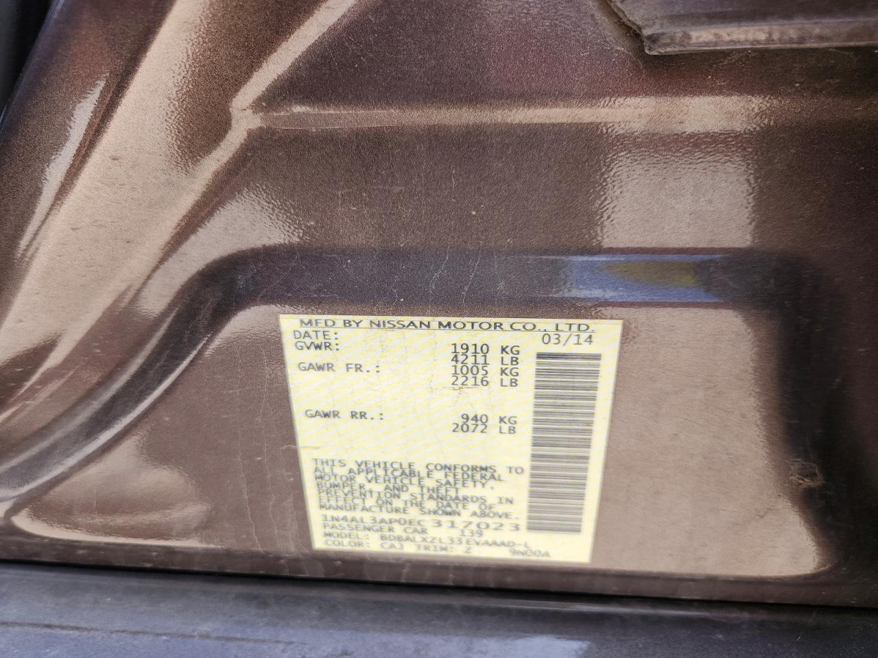 2014 Nissan Altima 2.5 Sl Gray vin: 1N4AL3AP0EC317023