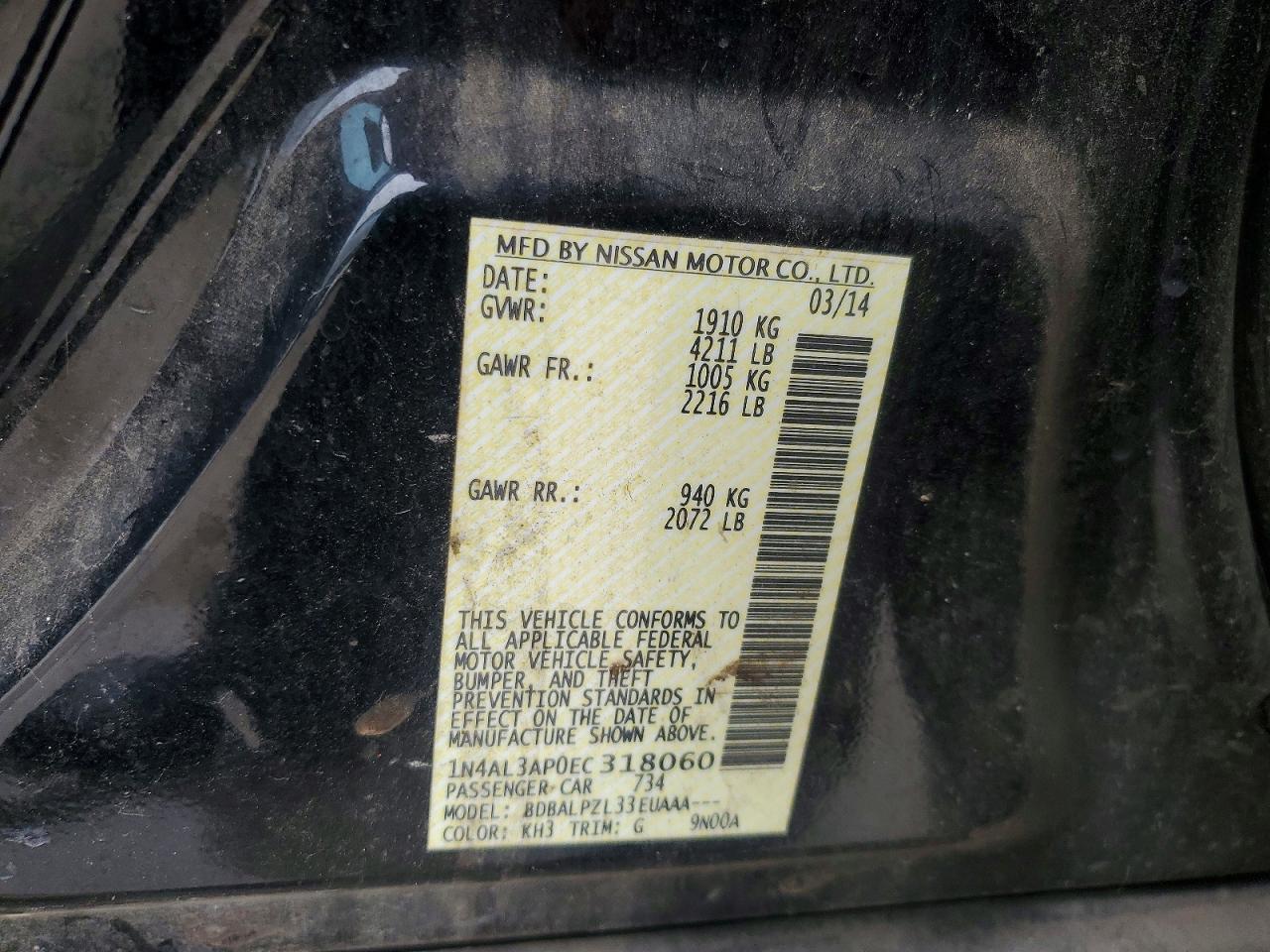 2014 Nissan Altima 2.5 Black vin: 1N4AL3AP0EC318060