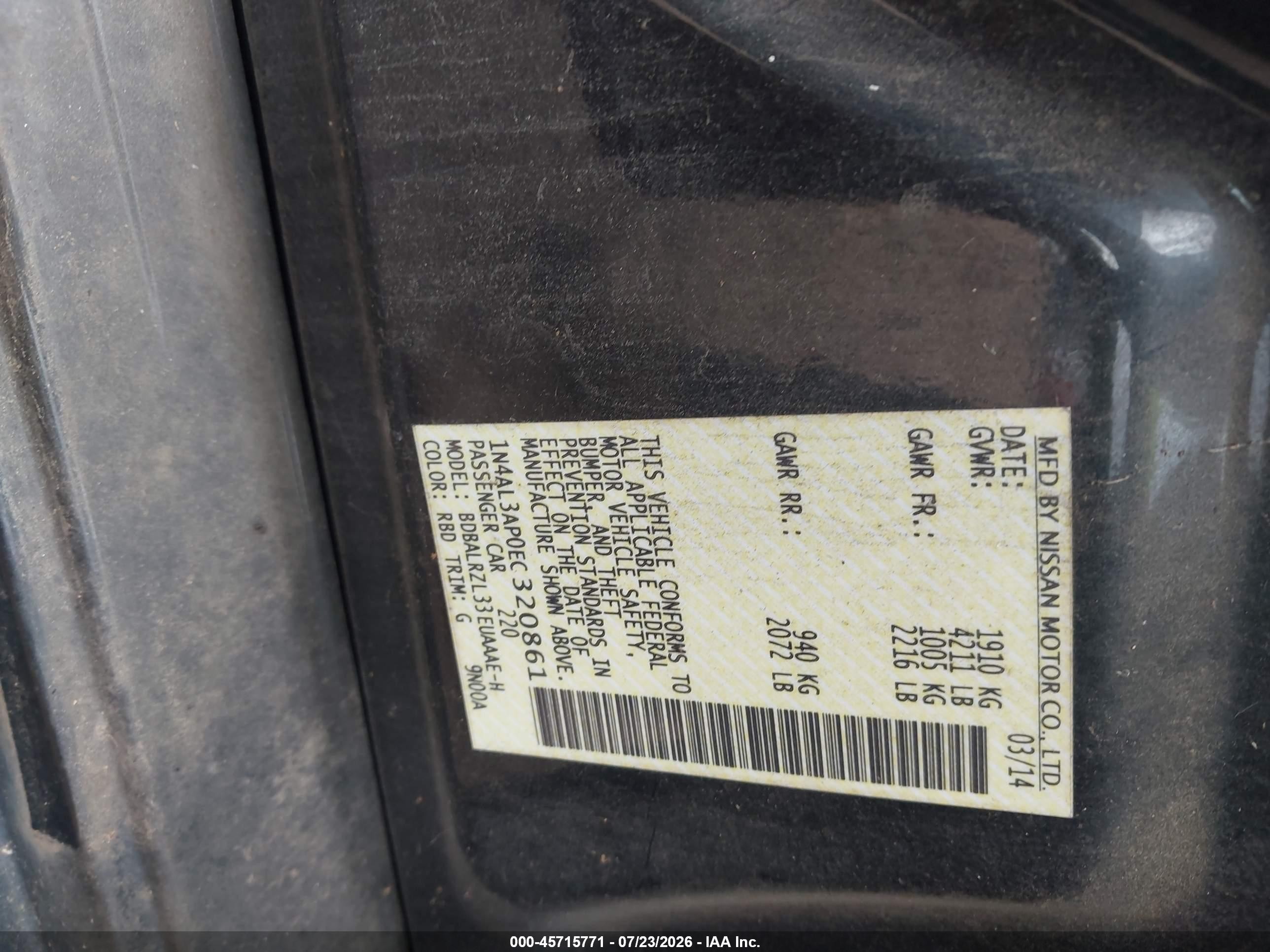 2014 Nissan Altima 2.5 S Black vin: 1N4AL3AP0EC320861