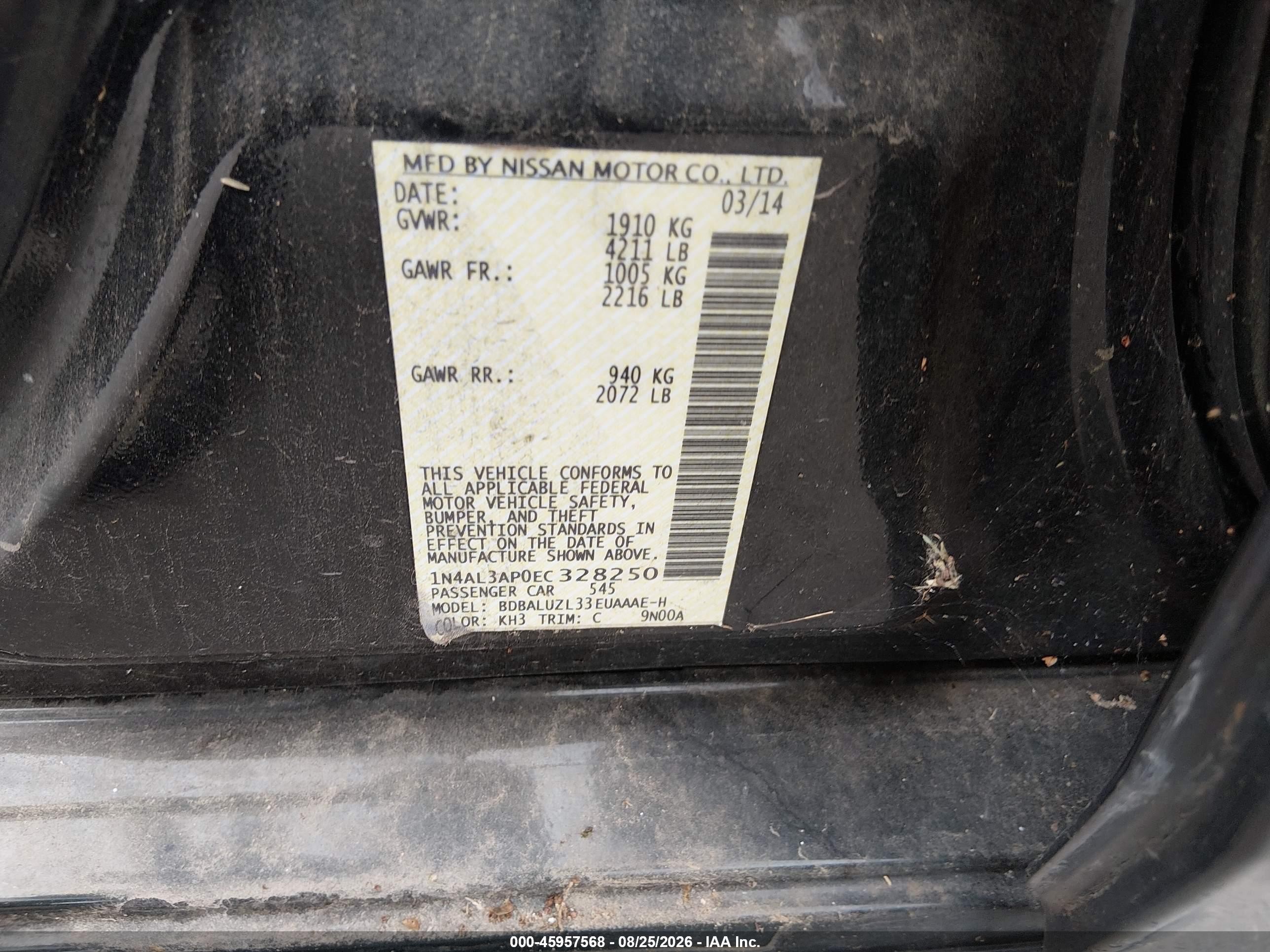2014 Nissan Altima 2.5 Sv Black vin: 1N4AL3AP0EC328250