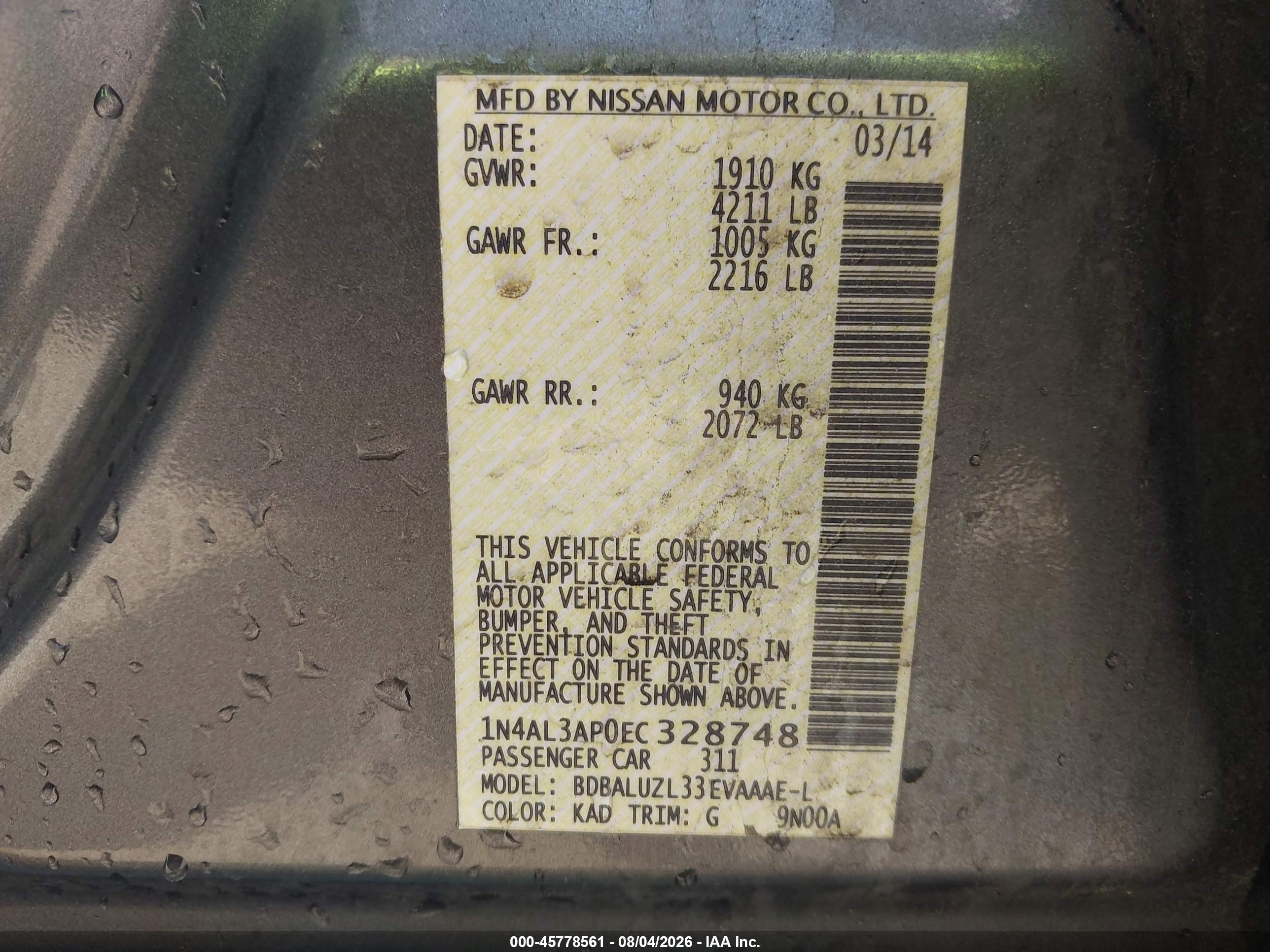 2014 Nissan Altima 2.5 Sv Gray vin: 1N4AL3AP0EC328748