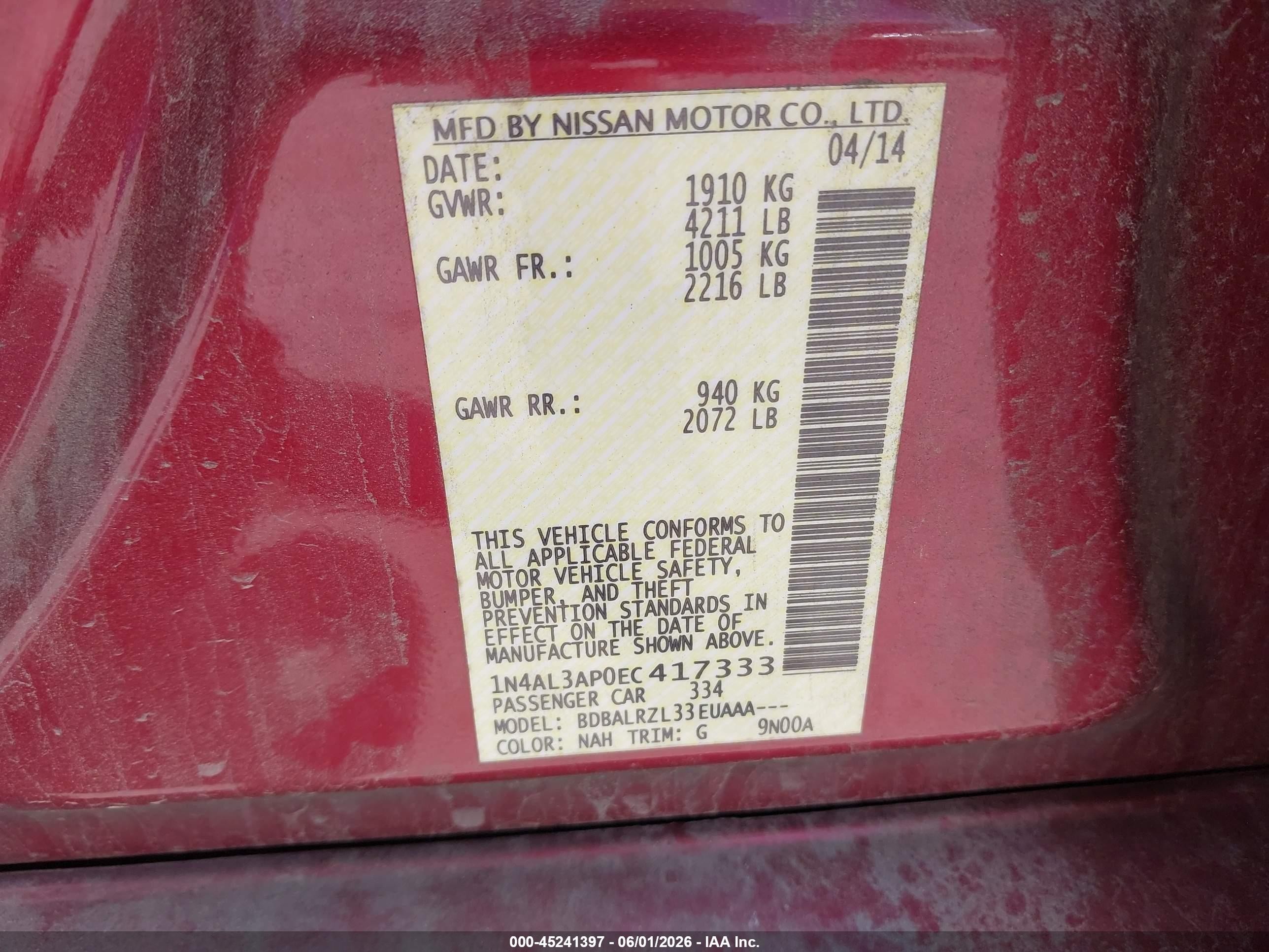 2014 Nissan Altima 2.5 S Red vin: 1N4AL3AP0EC417333