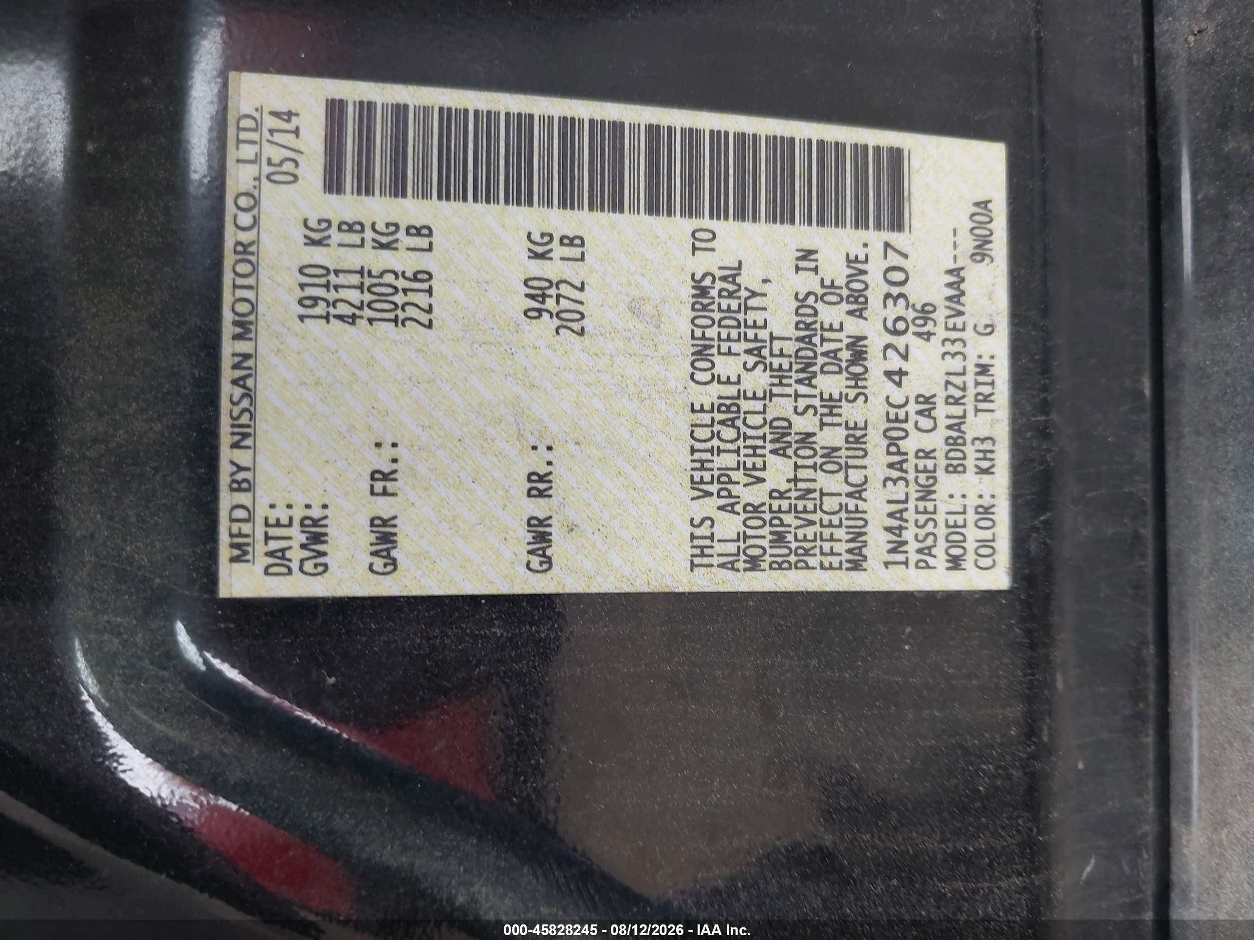 2014 Nissan Altima 2.5 S Black vin: 1N4AL3AP0EC426307