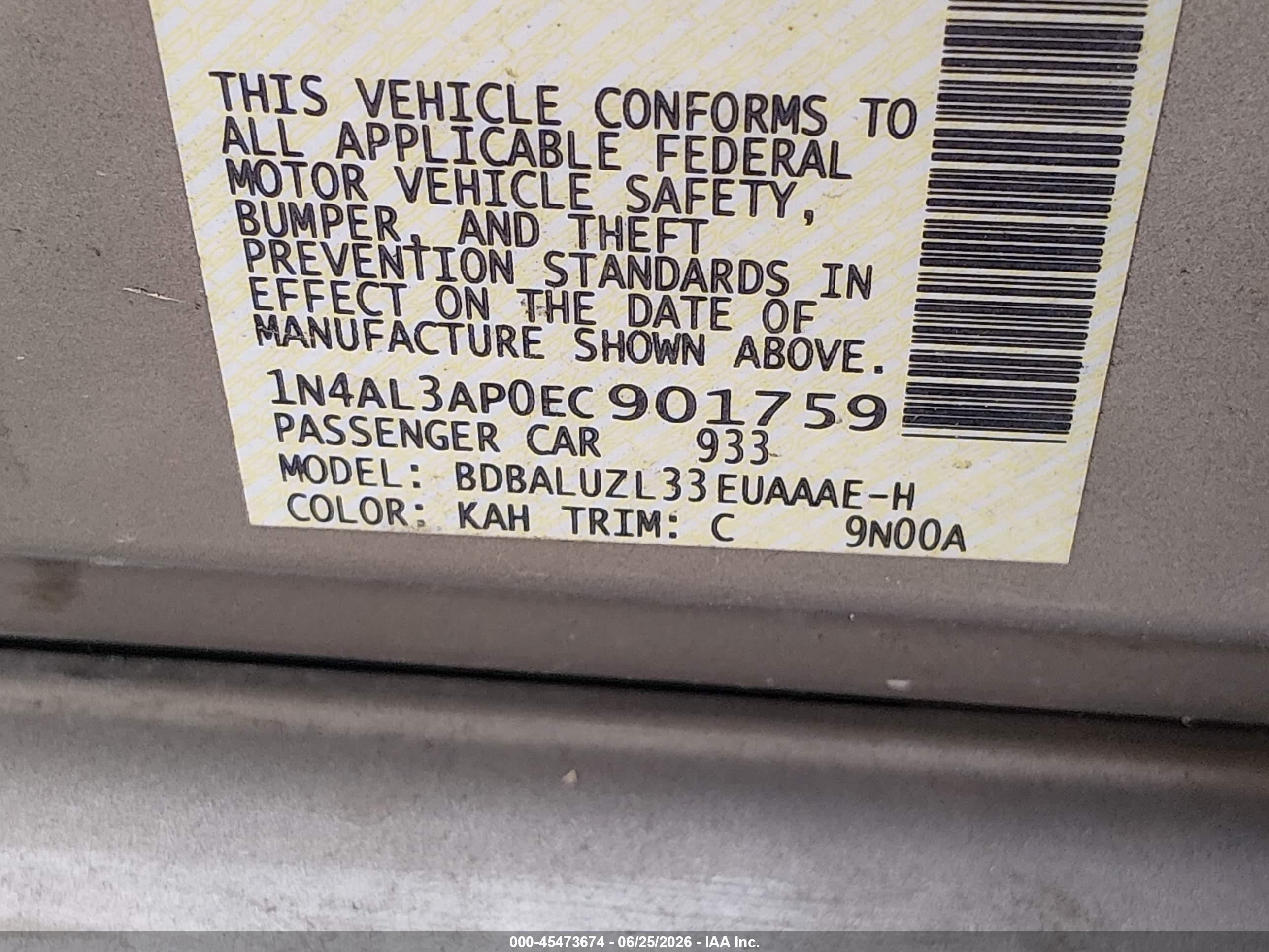 2014 Nissan Altima 2.5 Sv Gold vin: 1N4AL3AP0EC901759