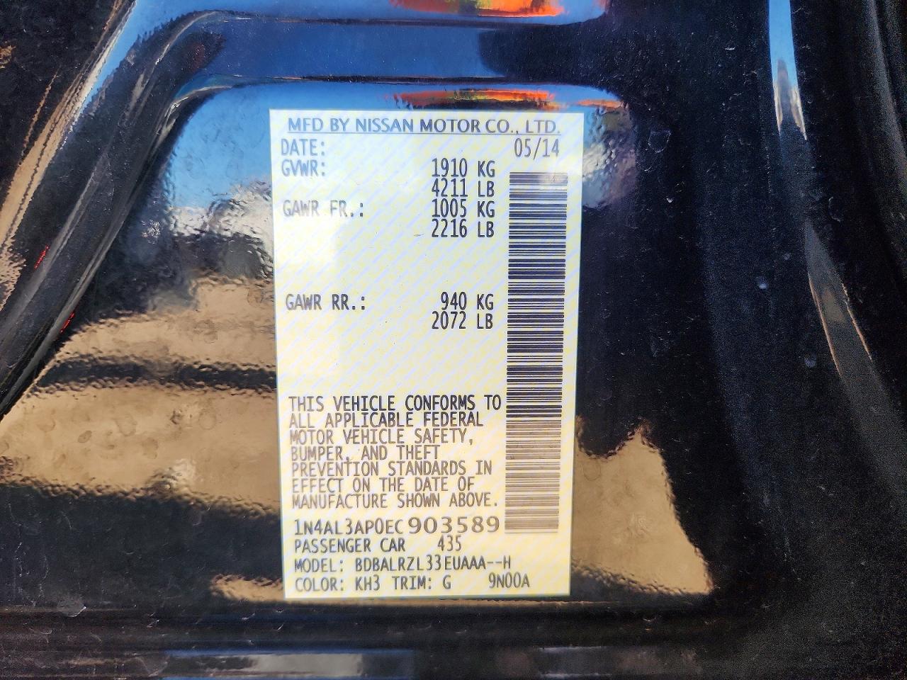 2014 Nissan Altima 2.5 S Black vin: 1N4AL3AP0EC903589