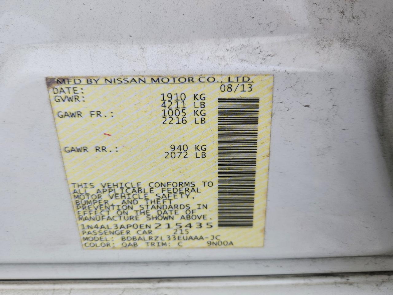 2014 Nissan Altima 2.5 S Белый vin: 1N4AL3AP0EN215435
