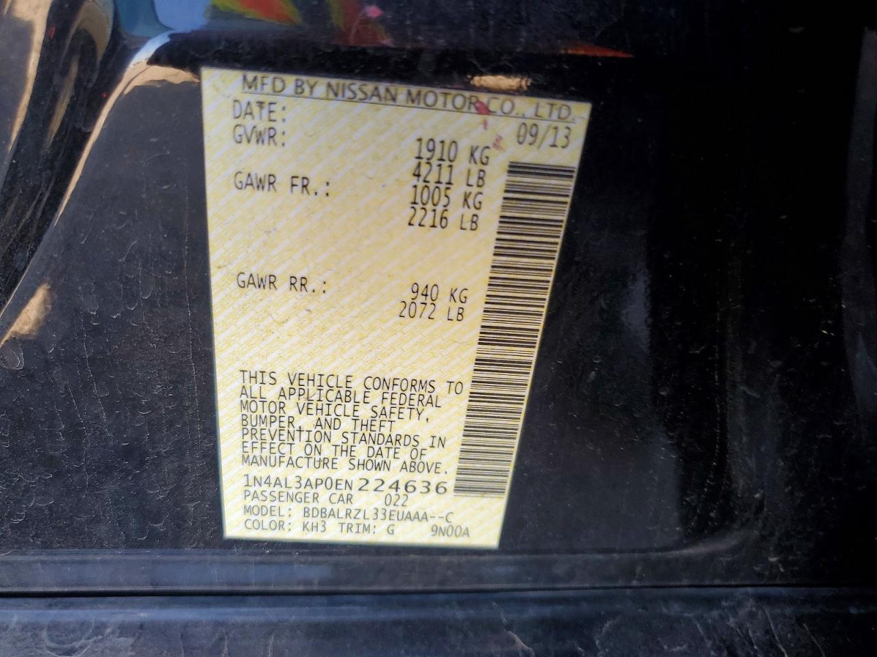 2014 Nissan Altima 2.5 S Black vin: 1N4AL3AP0EN224636