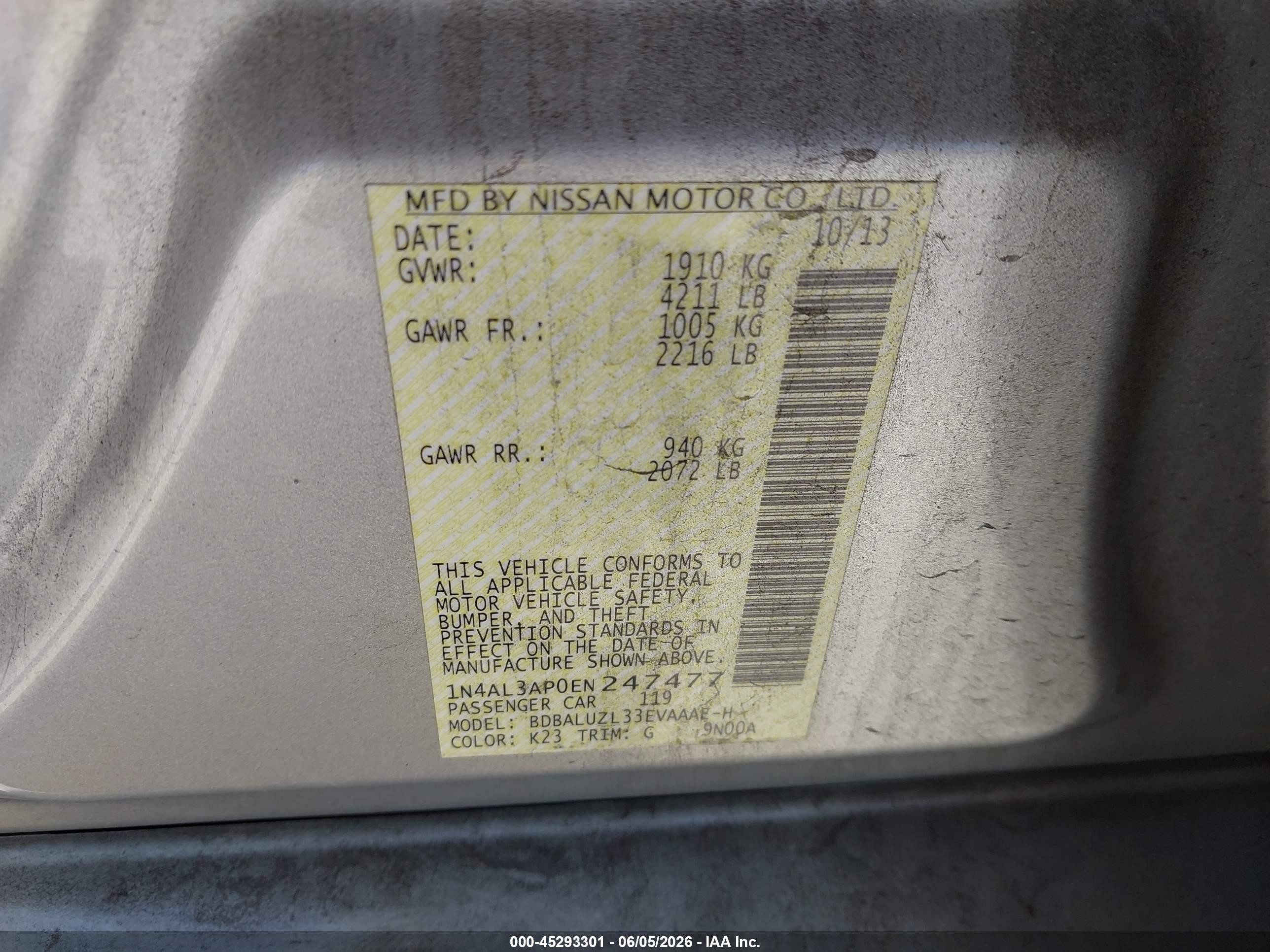 2014 Nissan Altima 2.5 Sv Gray vin: 1N4AL3AP0EN247477