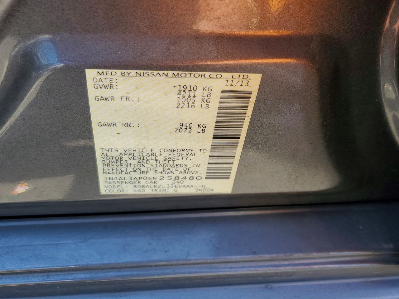 2014 Nissan Altima 2.5 S Gray vin: 1N4AL3AP0EN258480