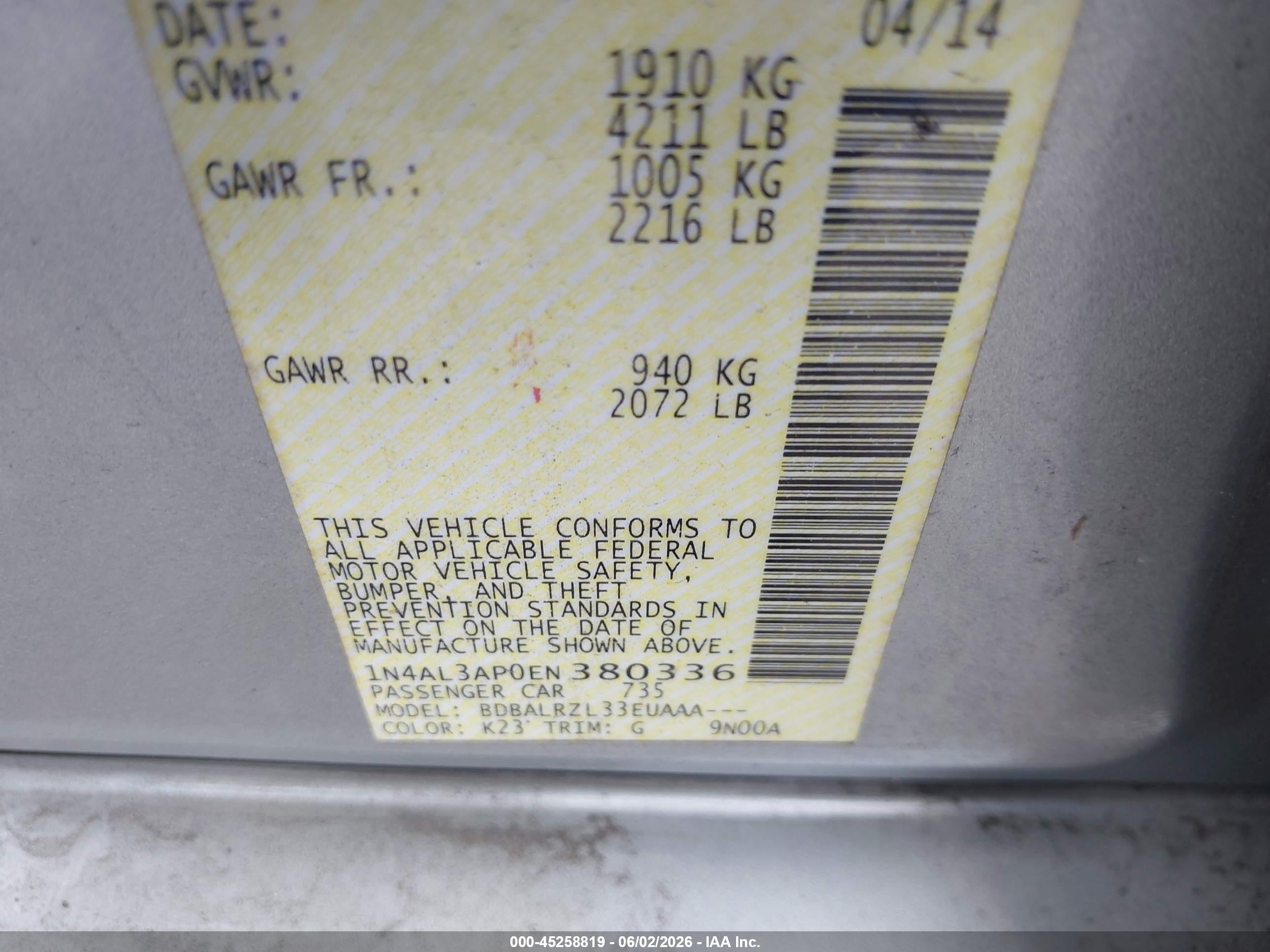 2014 Nissan Altima Silver vin: 1N4AL3AP0EN380336