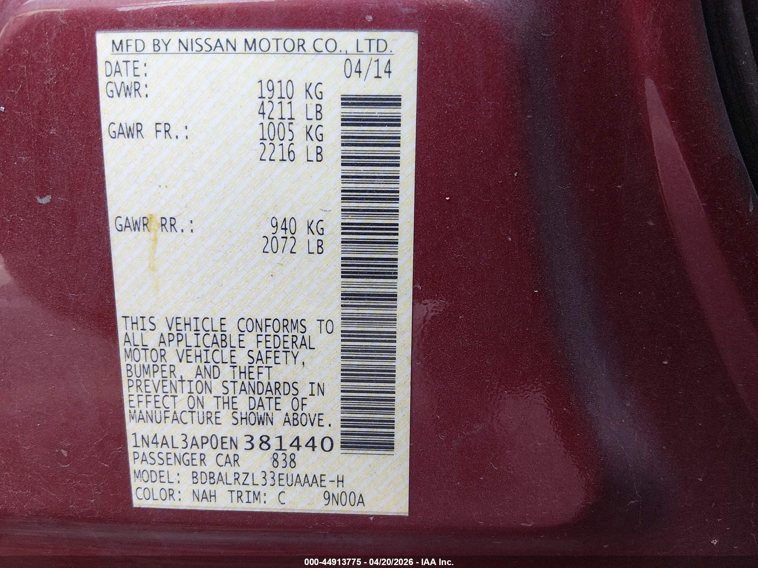 2014 Nissan Altima 2.5 S Red vin: 1N4AL3AP0EN381440