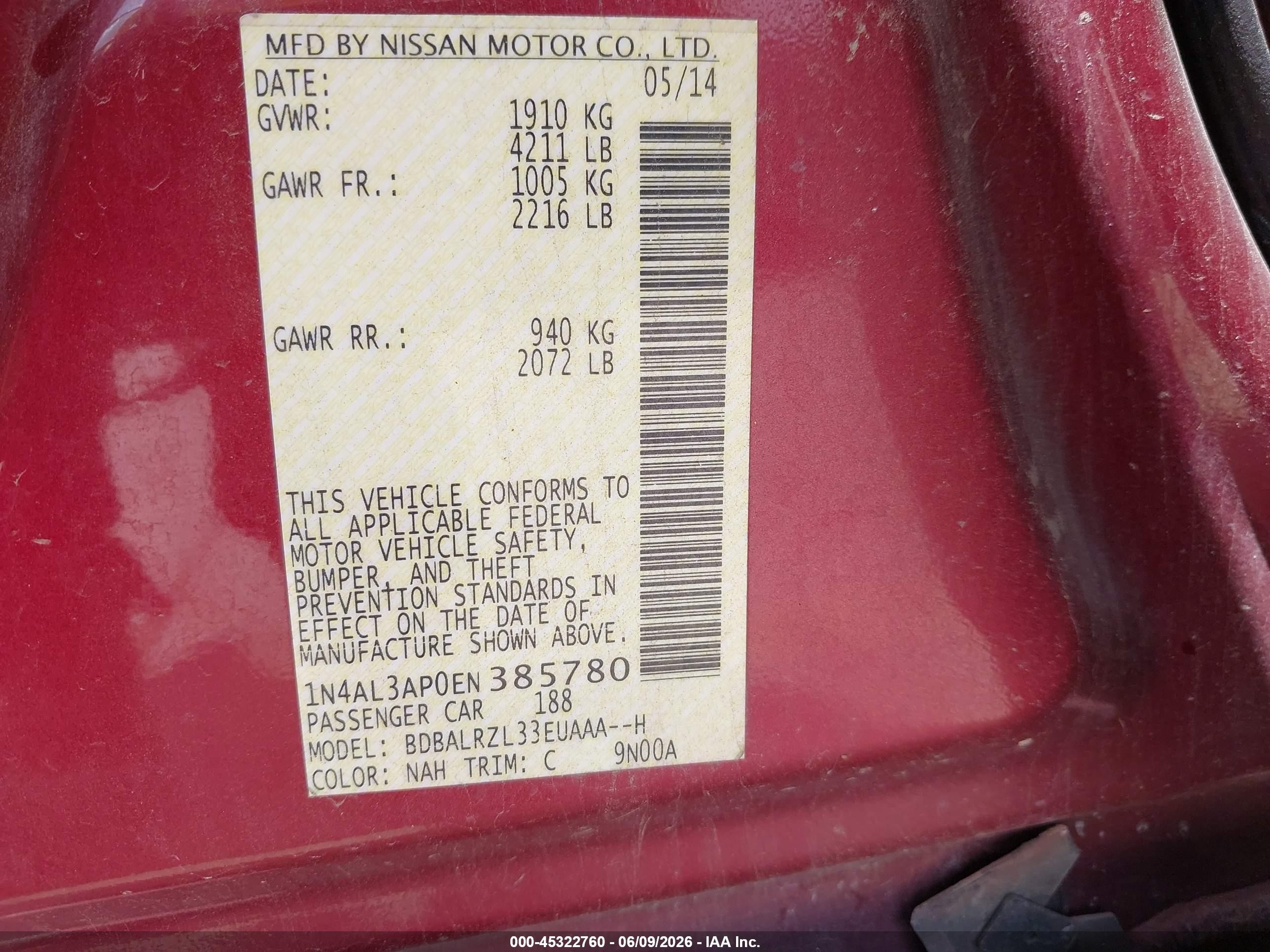 2014 Nissan Altima 2.5 S Red vin: 1N4AL3AP0EN385780