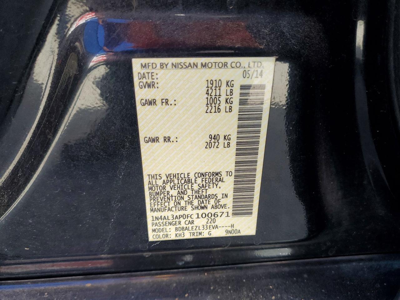 2015 Nissan Altima 2.5 S Black vin: 1N4AL3AP0FC100671