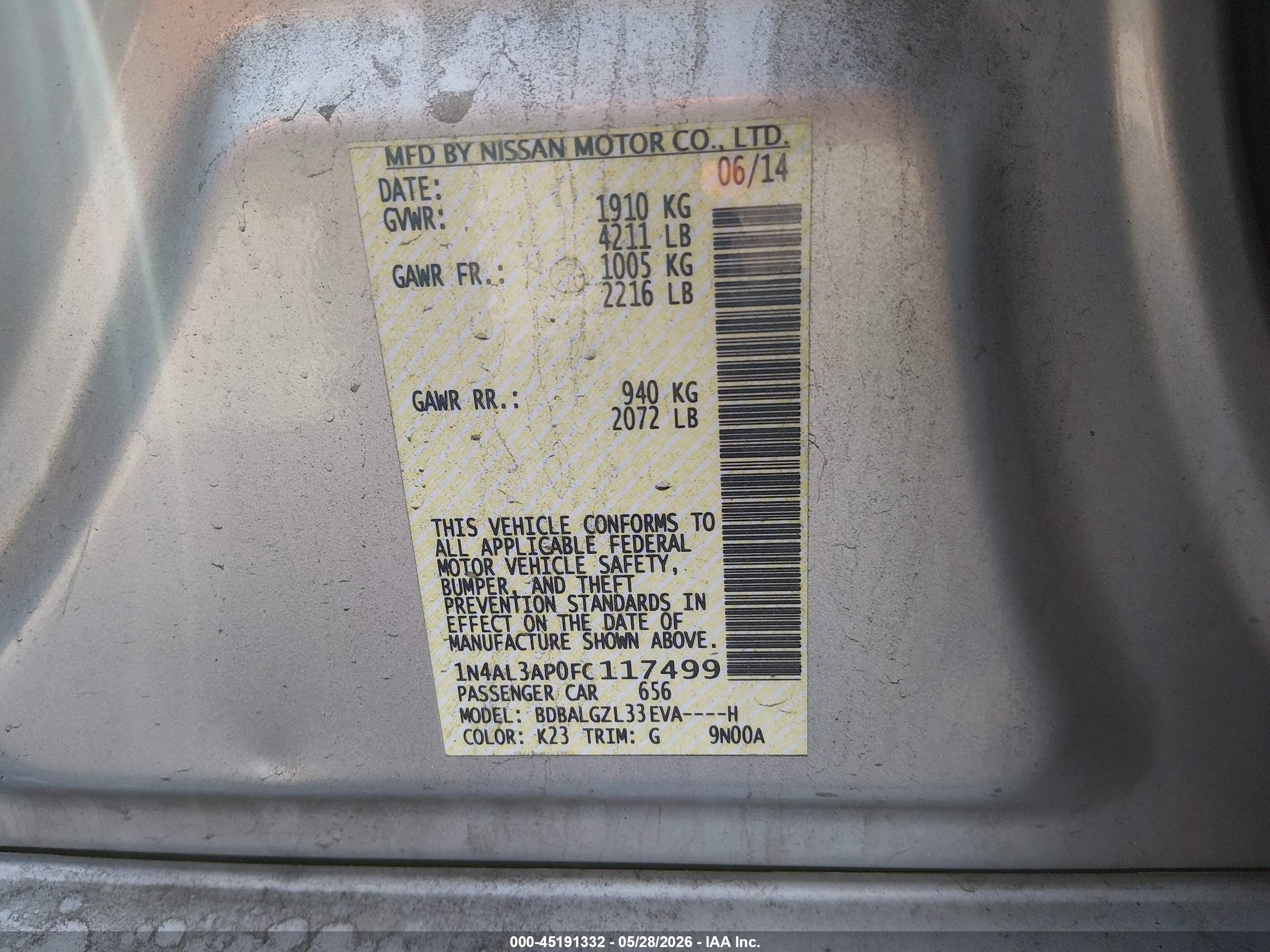 2015 Nissan Altima 2.5 S Silver vin: 1N4AL3AP0FC117499