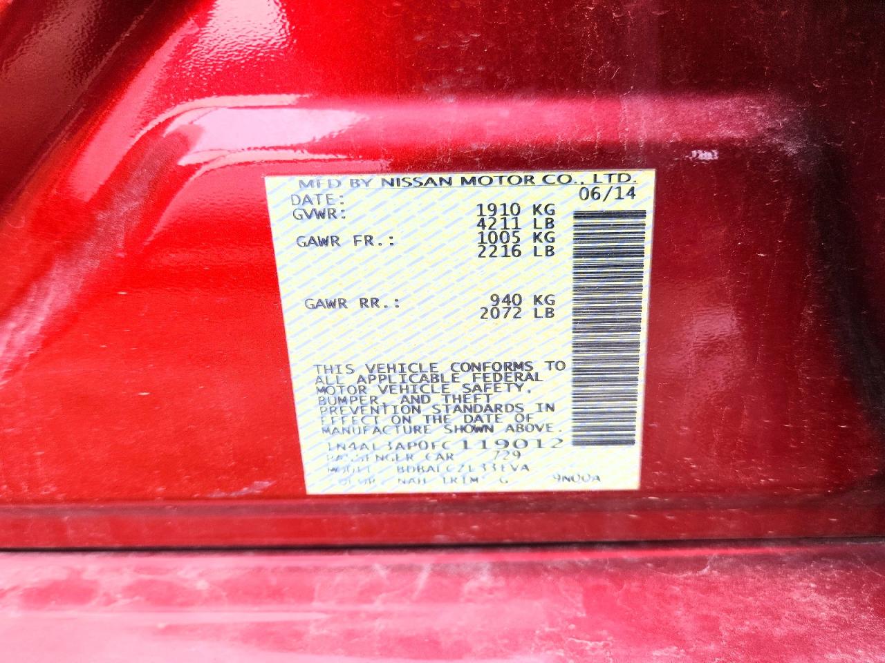2015 Nissan Altima 2.5 S Red vin: 1N4AL3AP0FC119012