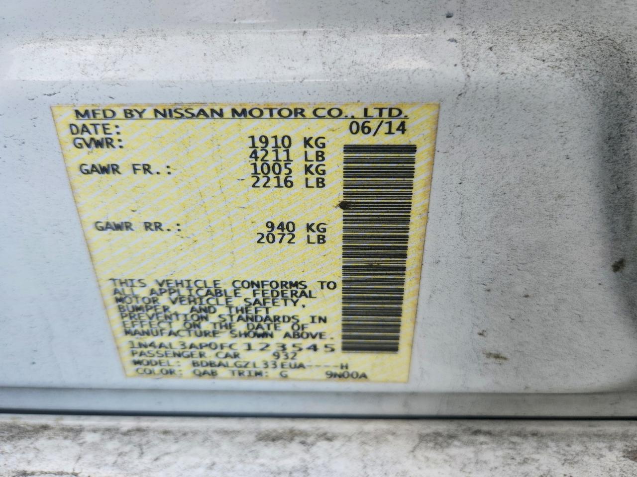 2015 Nissan Altima 2.5 S White vin: 1N4AL3AP0FC123545