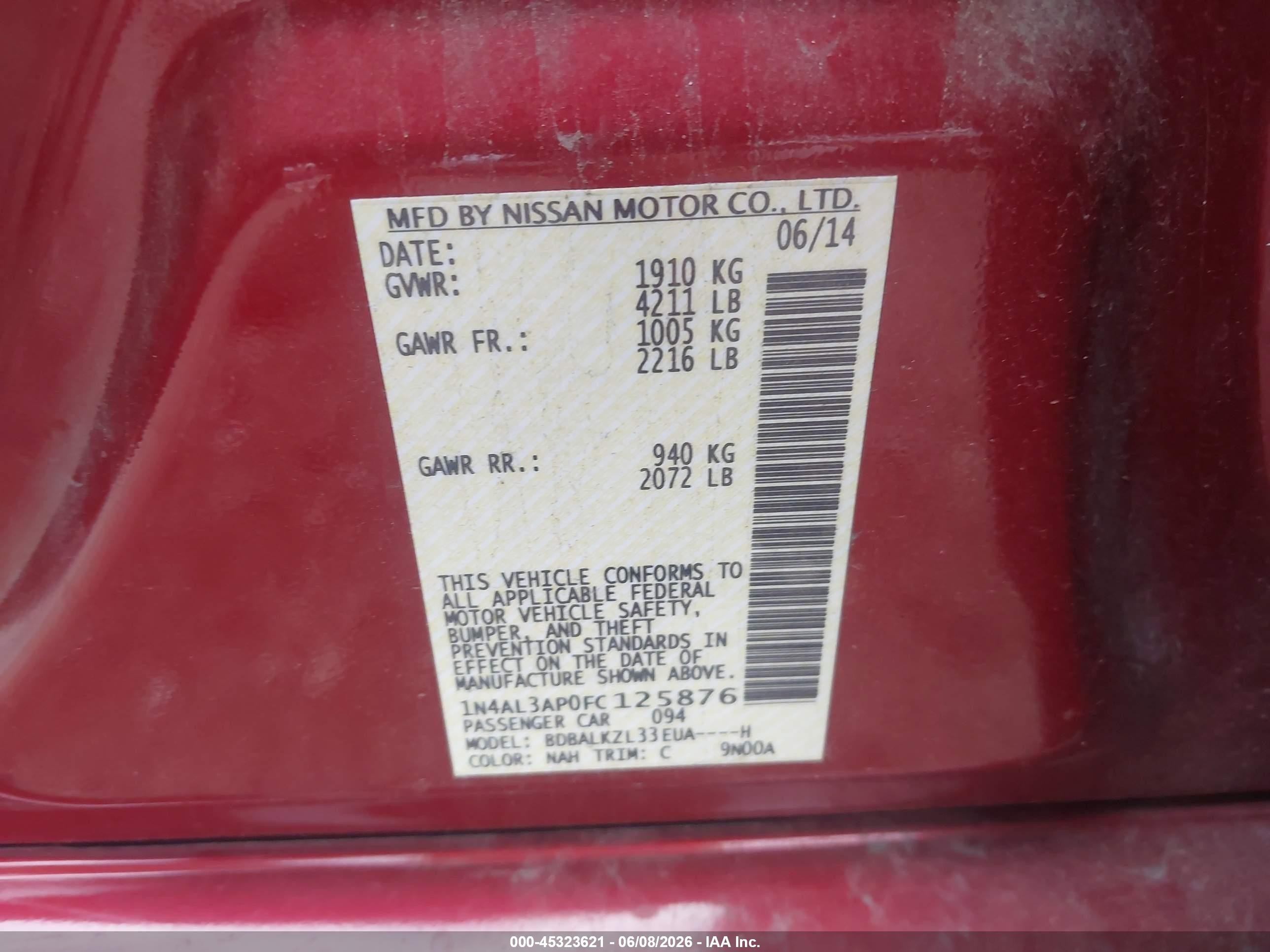 2015 Nissan Altima 2.5 Sv Red vin: 1N4AL3AP0FC125876