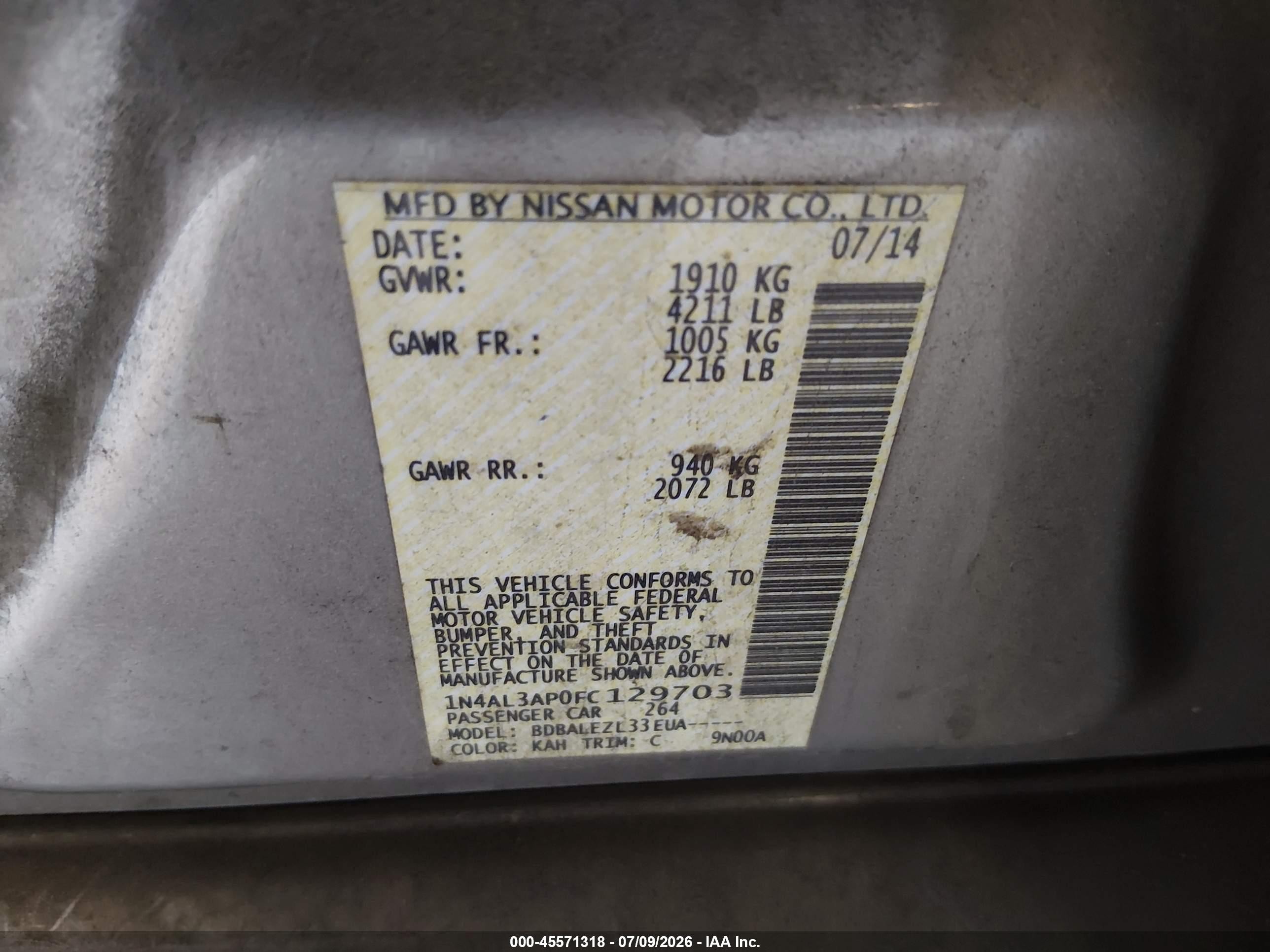 2015 Nissan Altima 2.5 S Gold vin: 1N4AL3AP0FC129703
