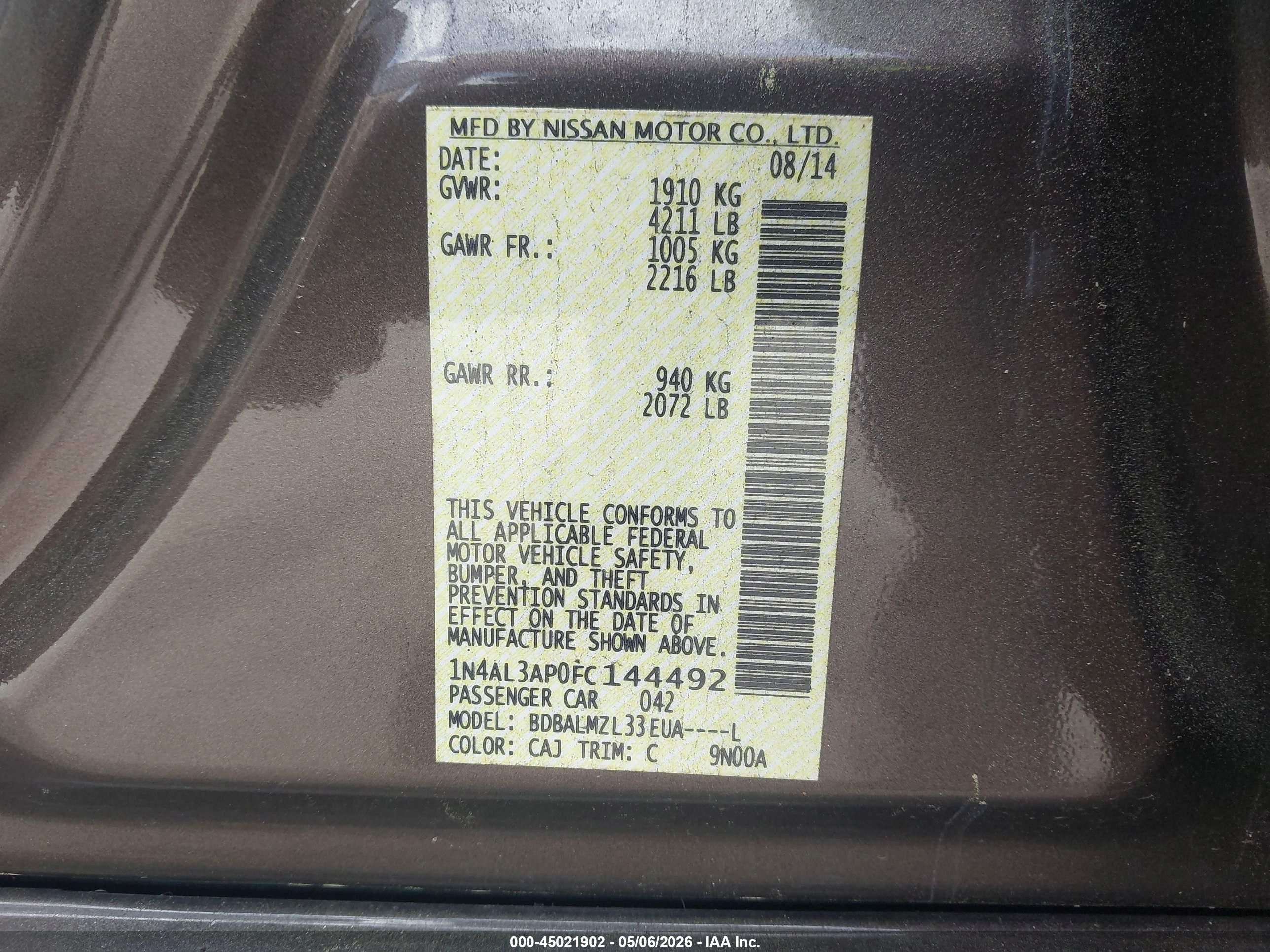 2015 Nissan Altima 2.5 Sv Gray vin: 1N4AL3AP0FC144492