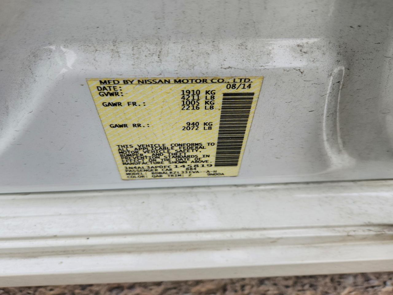 2015 Nissan Altima 2.5 Sl Белый vin: 1N4AL3AP0FC145819