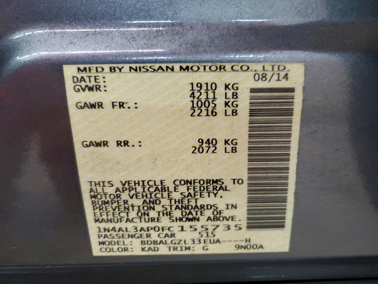 2015 Nissan Altima 2.5 S Silver vin: 1N4AL3AP0FC155735