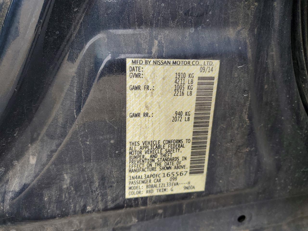 2015 Nissan Altima 2.5 Charcoal vin: 1N4AL3AP0FC165567