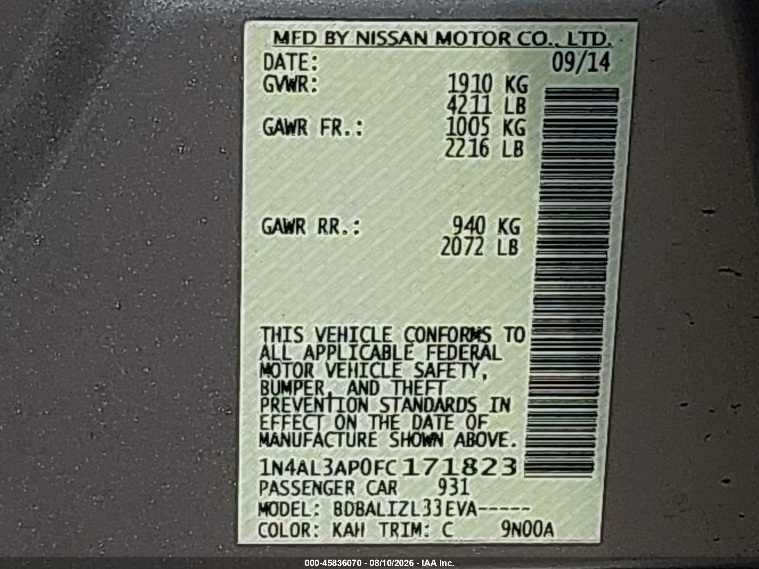 2015 Nissan Altima 2.5 Sv Beige vin: 1N4AL3AP0FC171823