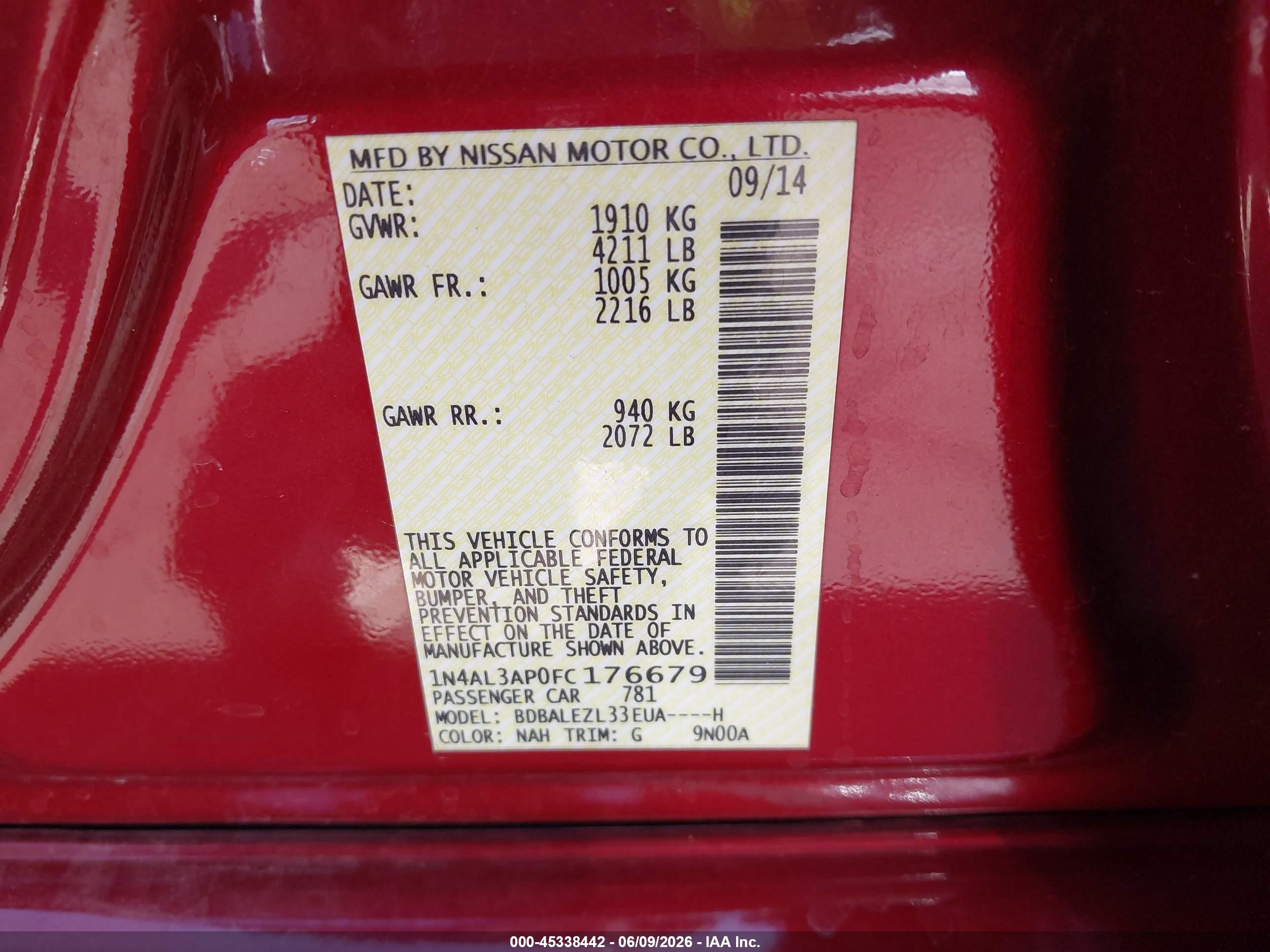 2015 Nissan Altima 2.5 S Red vin: 1N4AL3AP0FC176679