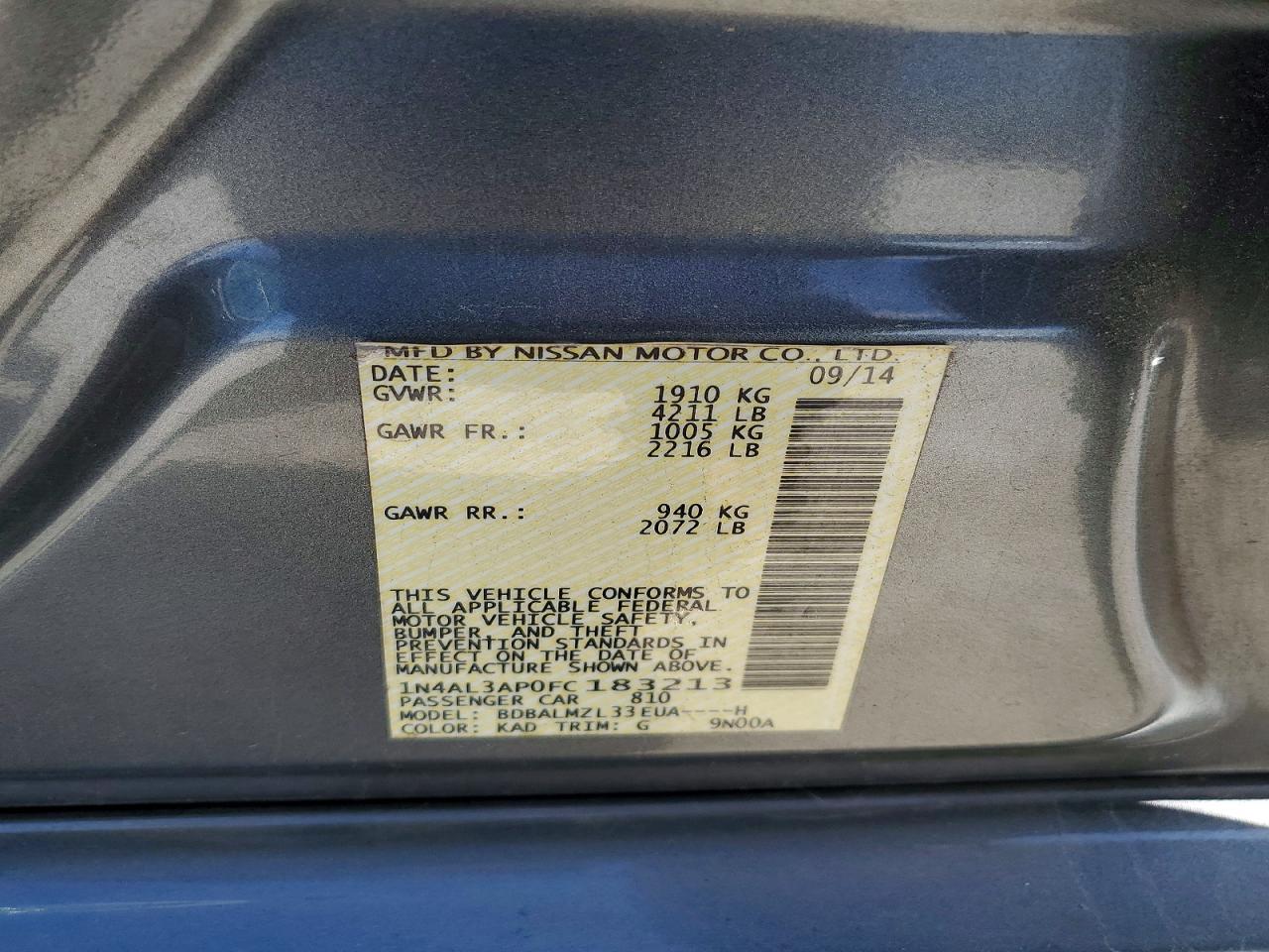 2015 Nissan Altima 2.5 Sv Серый vin: 1N4AL3AP0FC183213