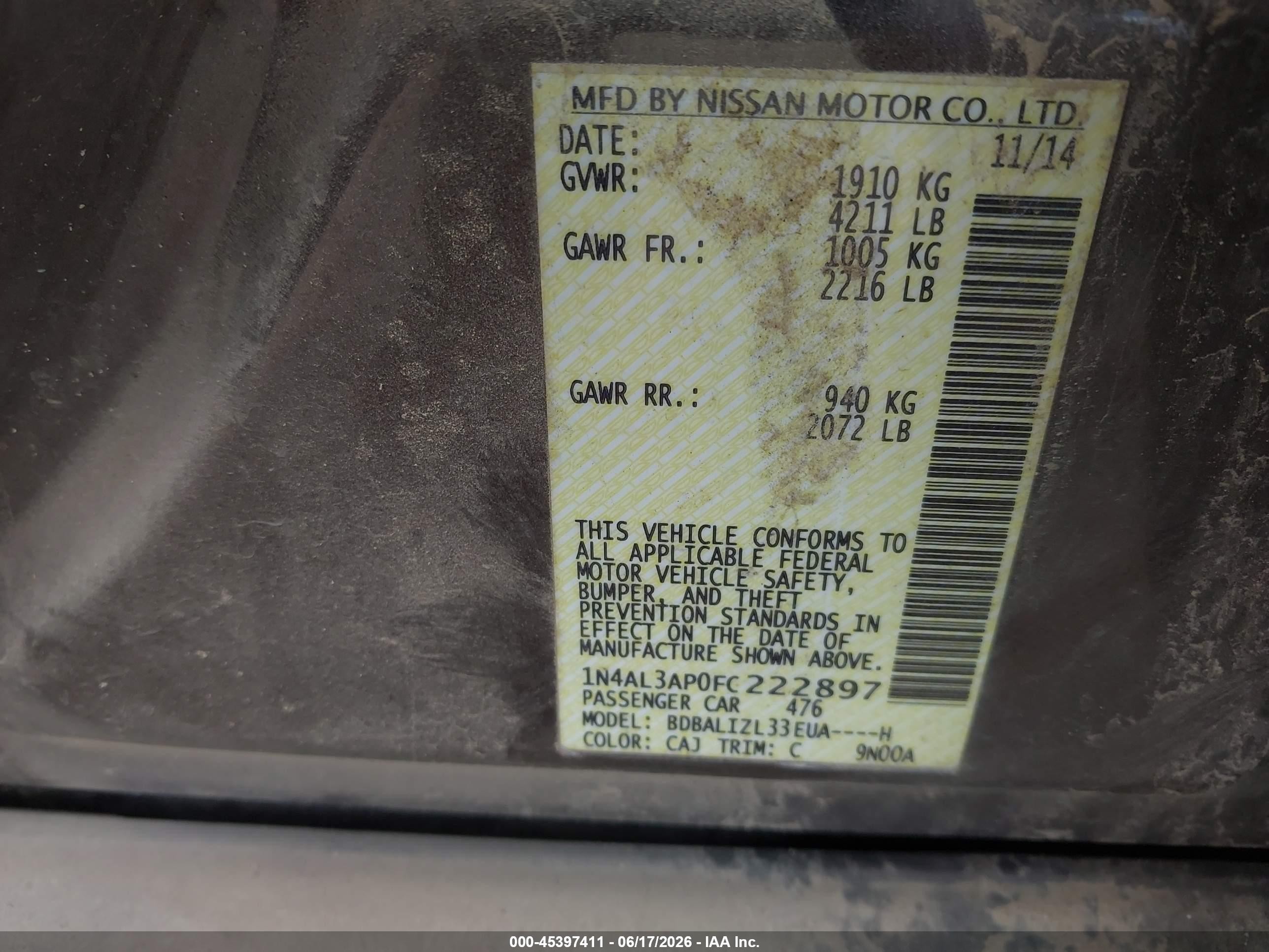 2015 Nissan Altima 2.5 Sv Brown vin: 1N4AL3AP0FC222897