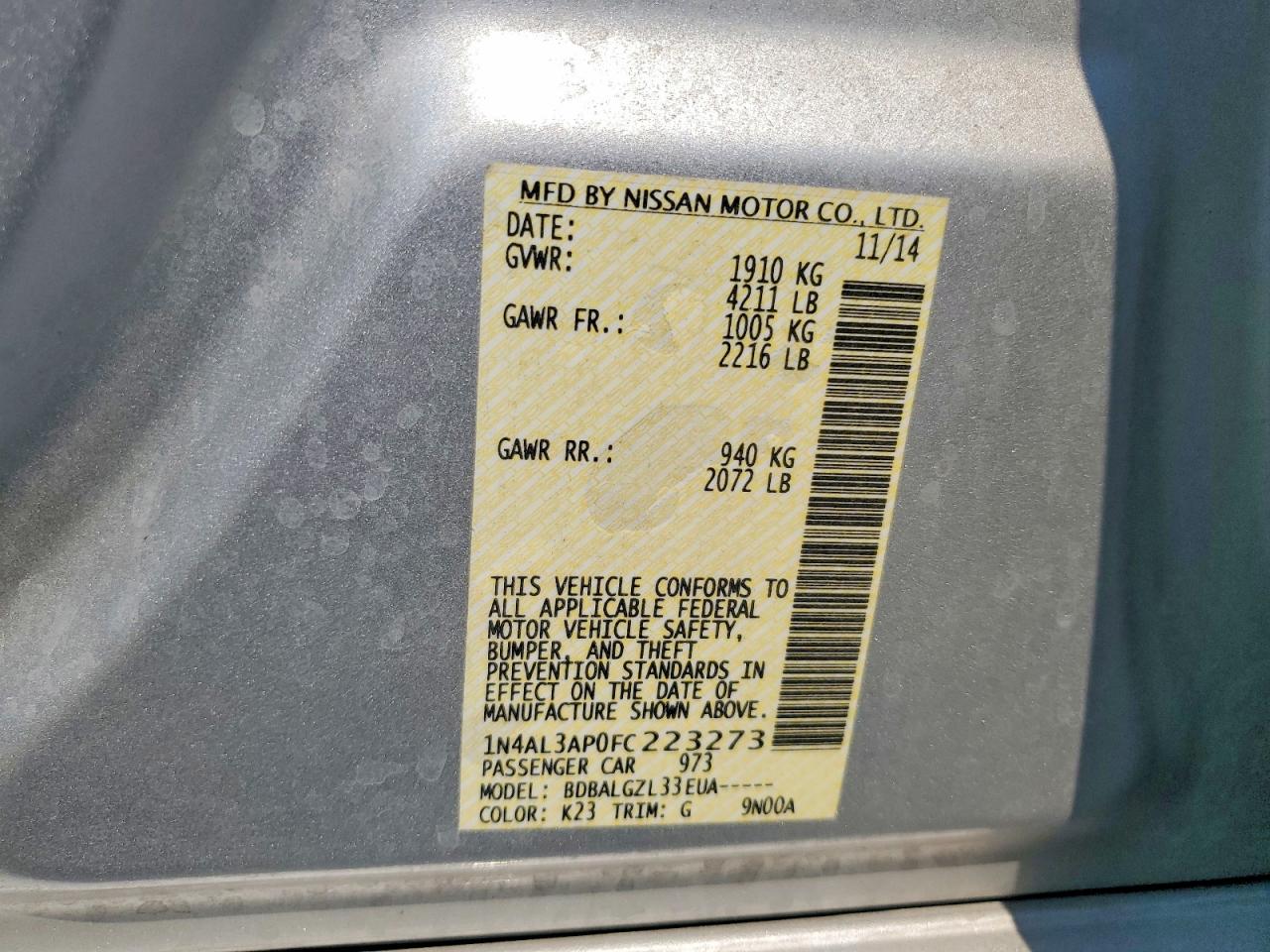 2015 Nissan Altima 2.5 S Silver vin: 1N4AL3AP0FC223273