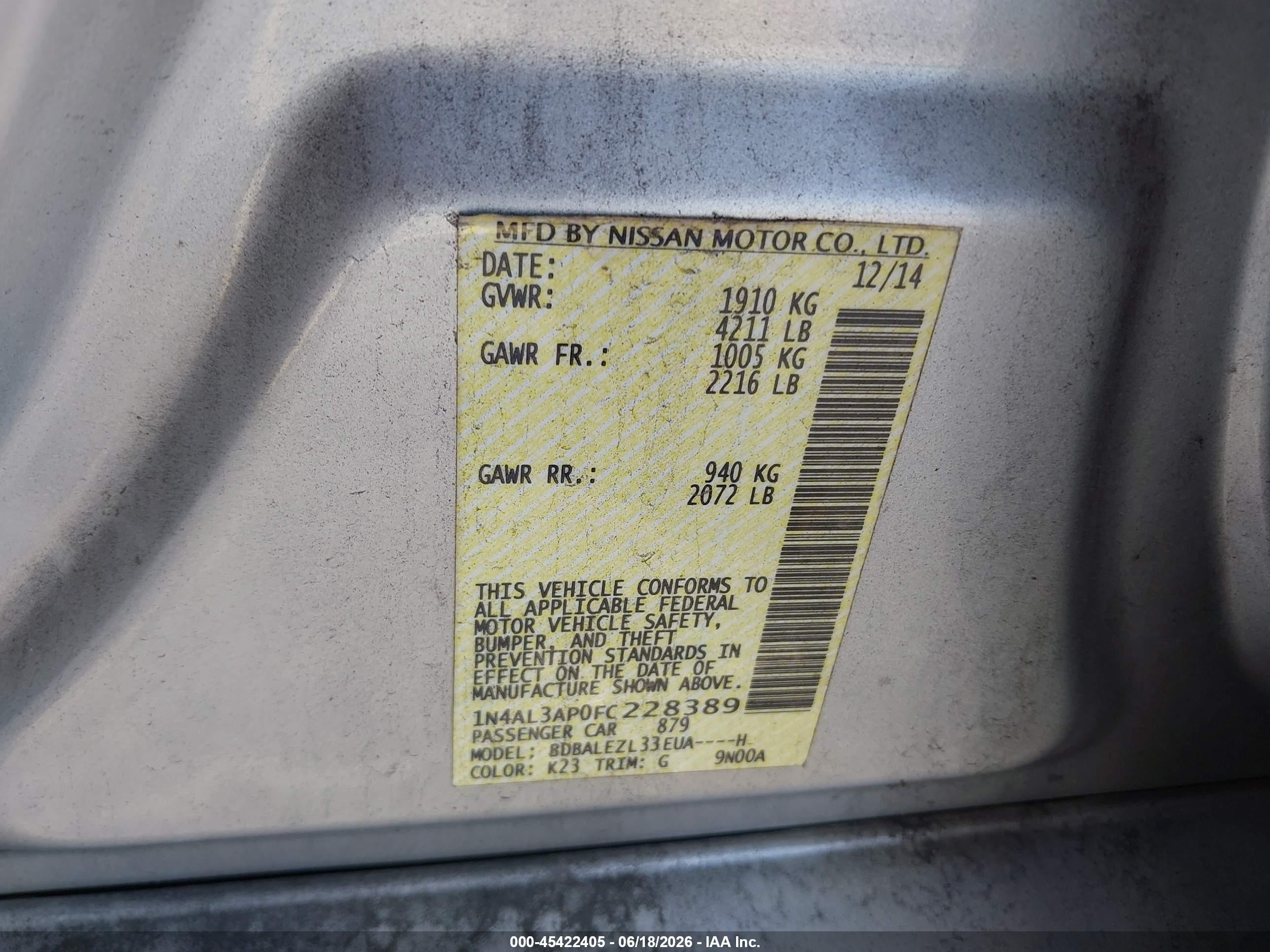 2015 Nissan Altima 2.5 S Silver vin: 1N4AL3AP0FC228389