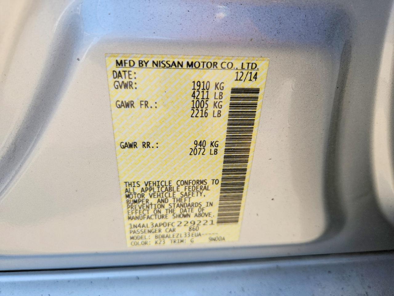 2015 Nissan Altima 2.5 S Серебряный vin: 1N4AL3AP0FC229221
