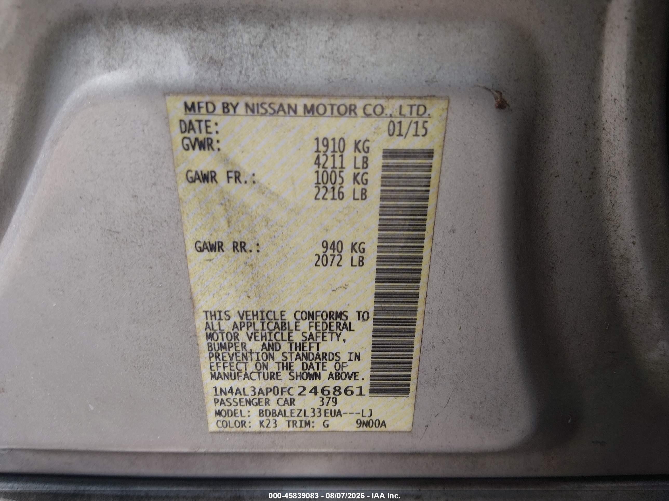 2015 Nissan Altima 2.5 S Silver vin: 1N4AL3AP0FC246861