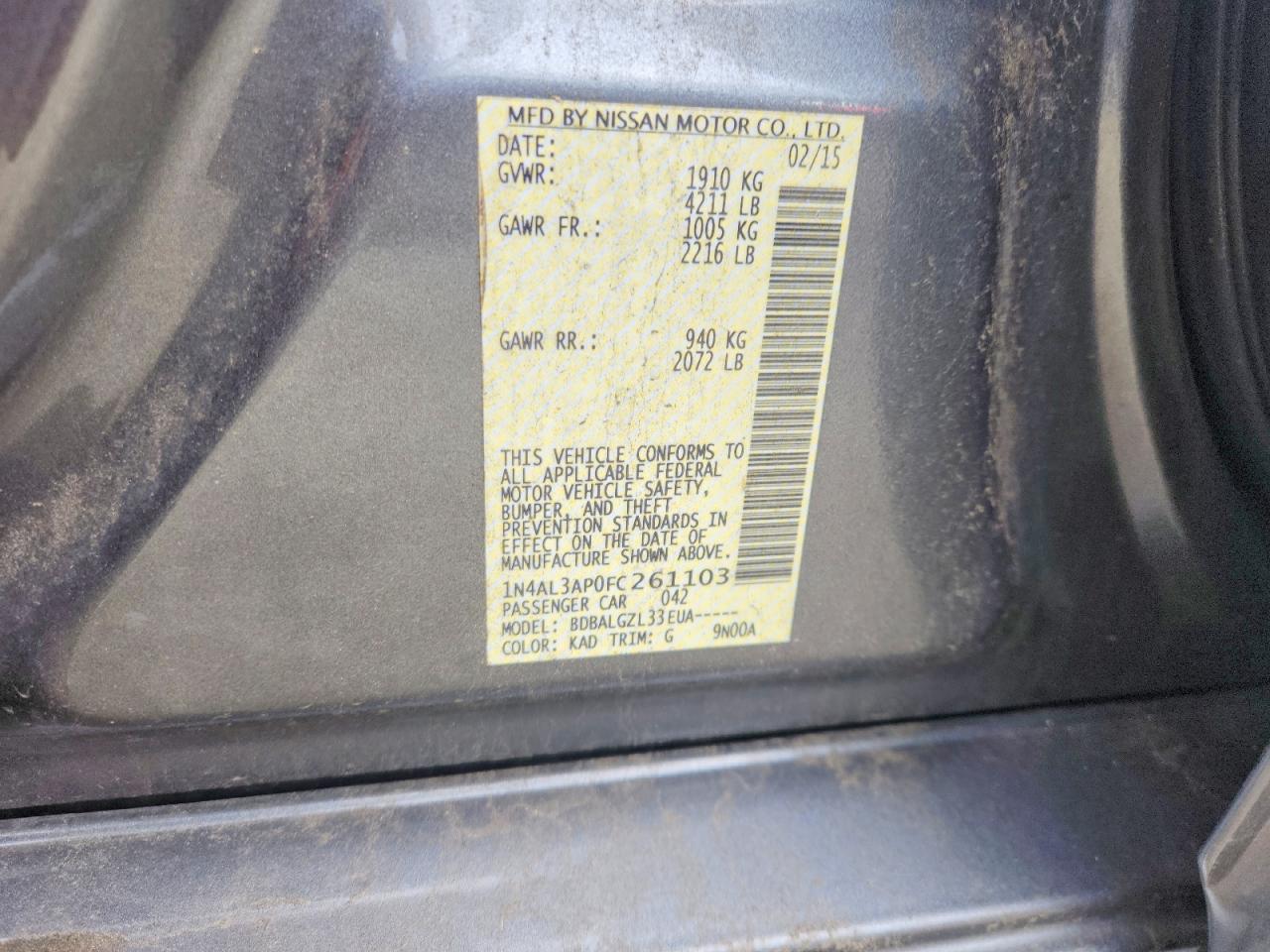 2015 Nissan Altima 2.5 S Gray vin: 1N4AL3AP0FC261103